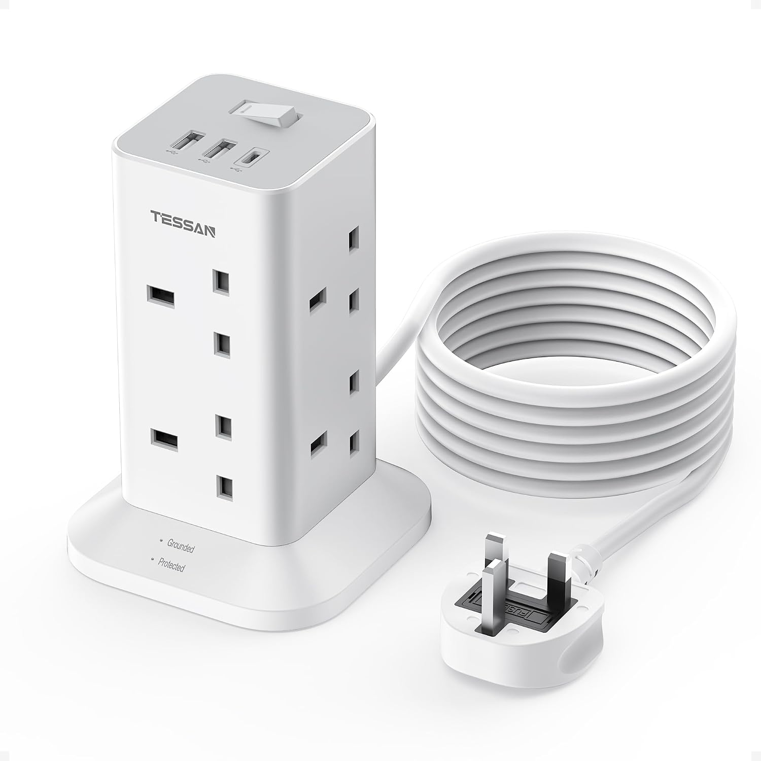 TESSAN Tower Extension Lead 3M with USB C Slots
