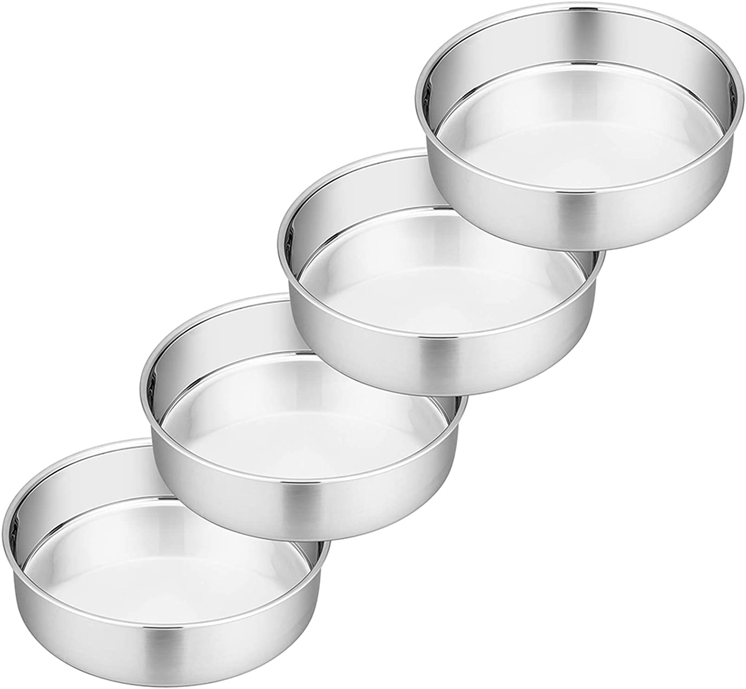 Cake Pan Set of 4, Stainless Steel Baking round Cake Pans Tins Bakeware for Birthday Wedding, Leak-Proof & Easy Clean, Mirror Finish & Easy Releasing, 6 Inch