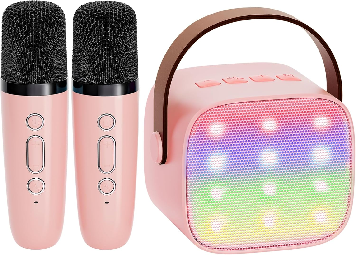 YLL Mini Karaoke Machine for Kids Adults, Portable Bluetooth Speaker with 2 Wireless Microphones, Birthday Gifts Toys for Girls Ages 4, 5, 6,7, 8,9,10,11,12+ Years Old Toddler (Lightpink)