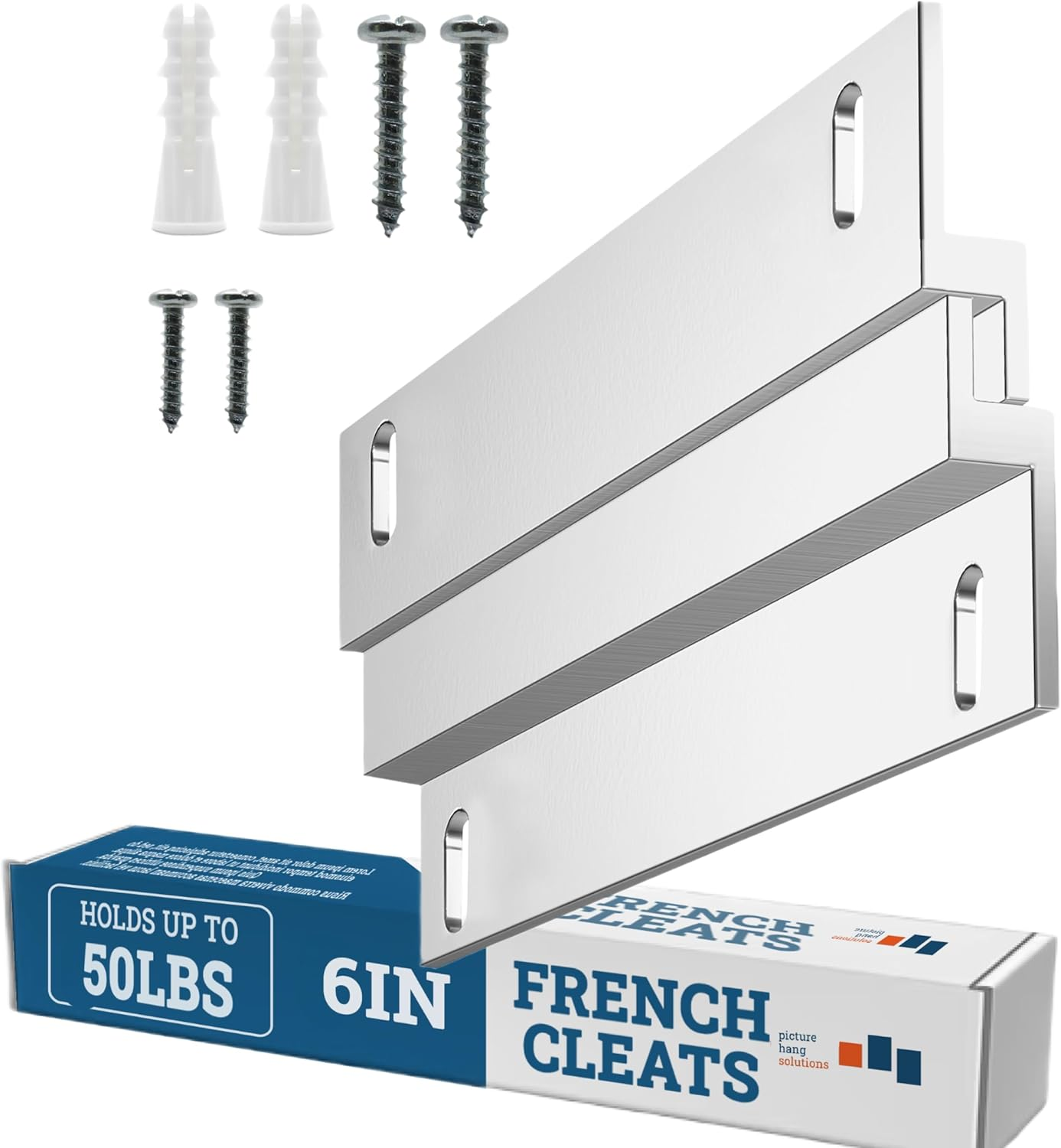 French Cleat Hanger Heavy Duty - 6 Inch Aluminum Z Clips (3 Pairs) - Mirror Hanging Hardware Kit - Picture Hanging Brackets - Wall Mount for Cabinets, Frames & Whiteboard - 50 Lbs