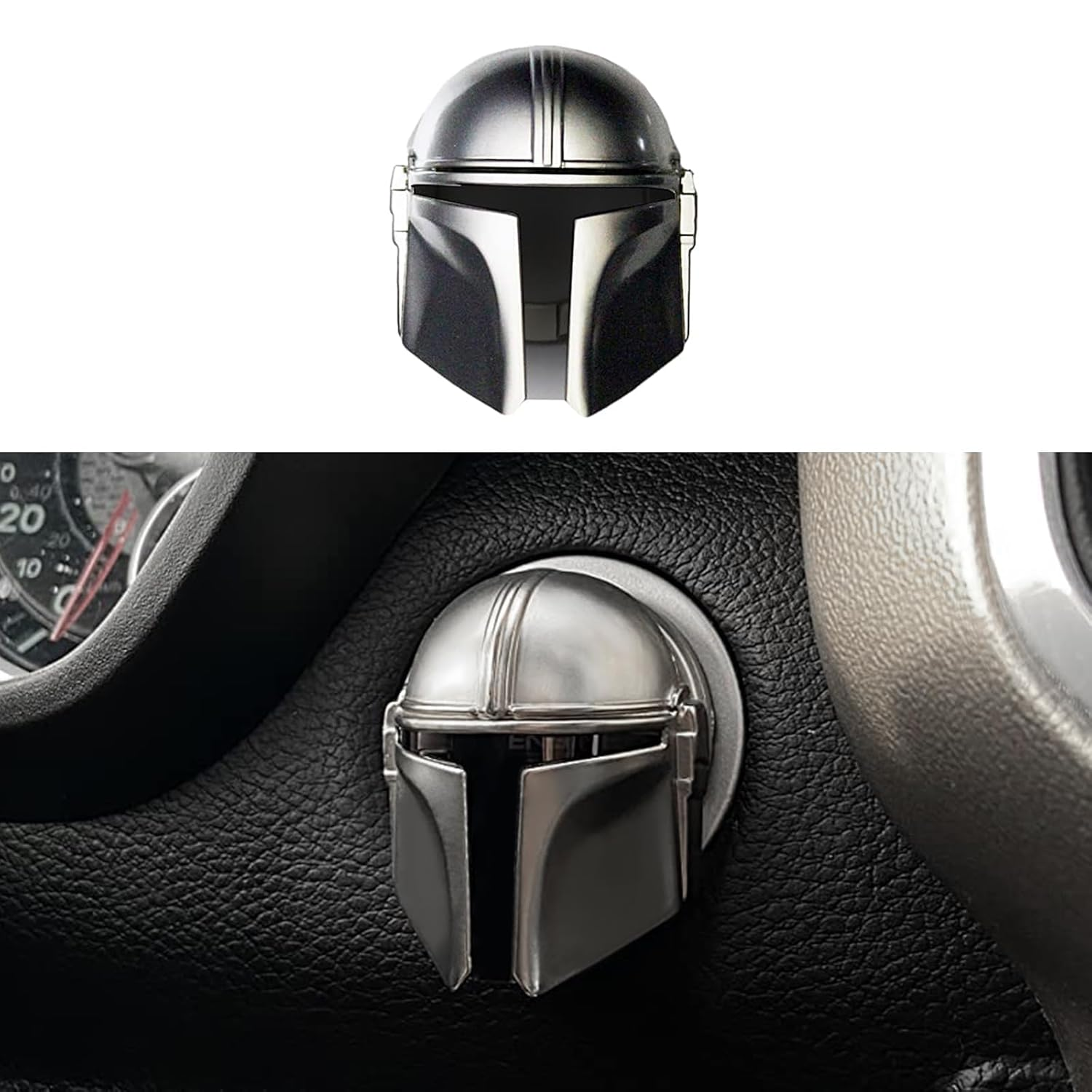 Mando Style Universal Car Engine Start Stop Button Cover Anti-Scratch Push Start Button Protective Cover 3D Cool Car Accessories Gift (Silver)