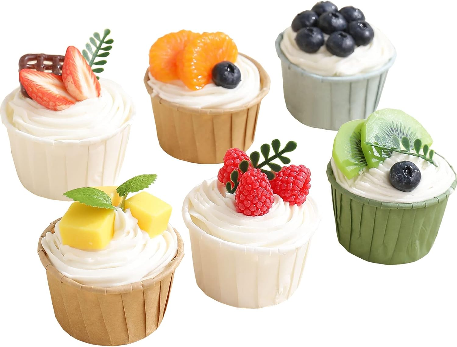 Fake Cupcakes, Artificial Cupcakes for Display, Realistic Fake Food Faux Cake Décor, Artificial Food for Display, Fake Desserts Pastries for Decoration 6 Pack