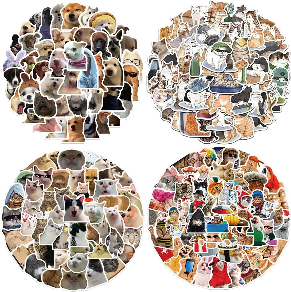 200Pcs Dog Cat Meme Funny Pet Vinyl Stickers Pack Waterproof Decals Laptop Teens