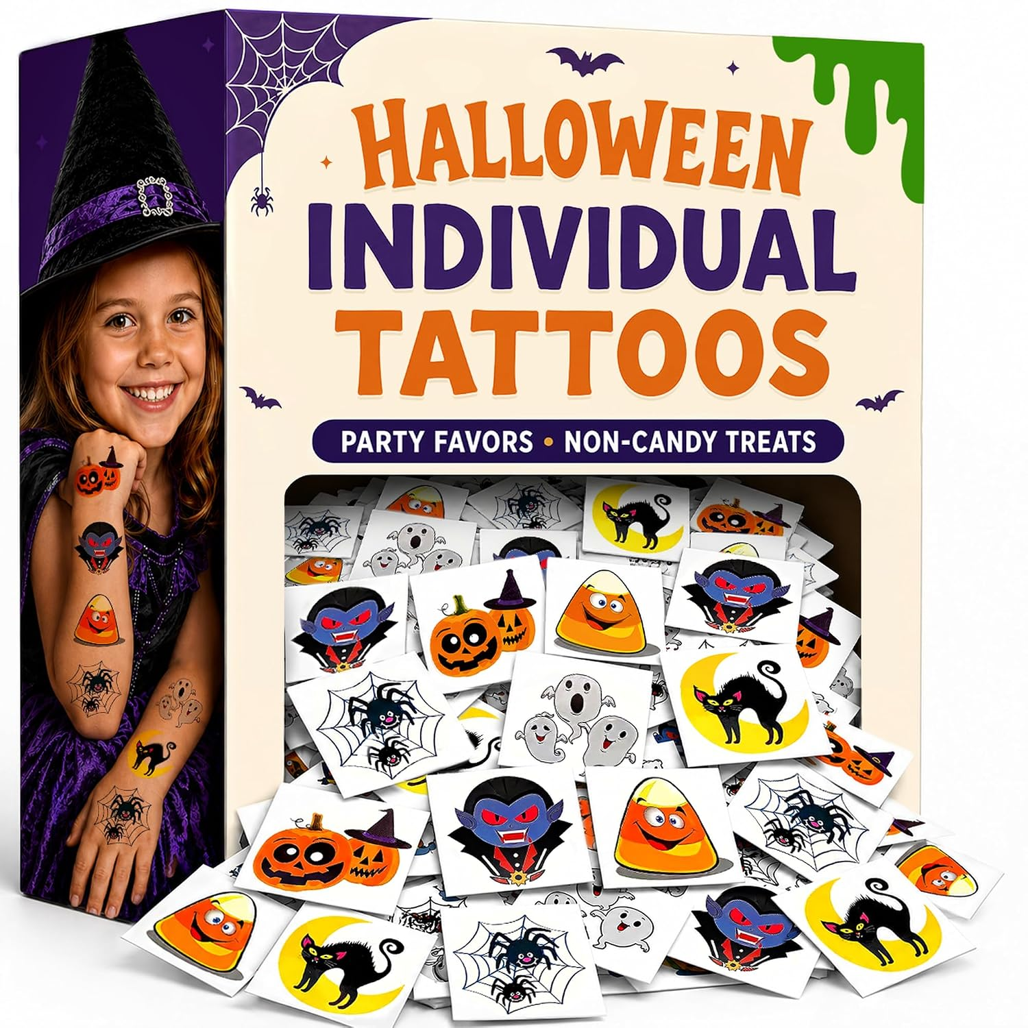 Halloween Temporary Tattoos for Kids - Pack of 144-2 Inch Non-Toxic Tats Stickers for Boys and Girls, Best for Halloween Party Favors, Treats, Décor, Goodie Bags - 6 Assorted Designs