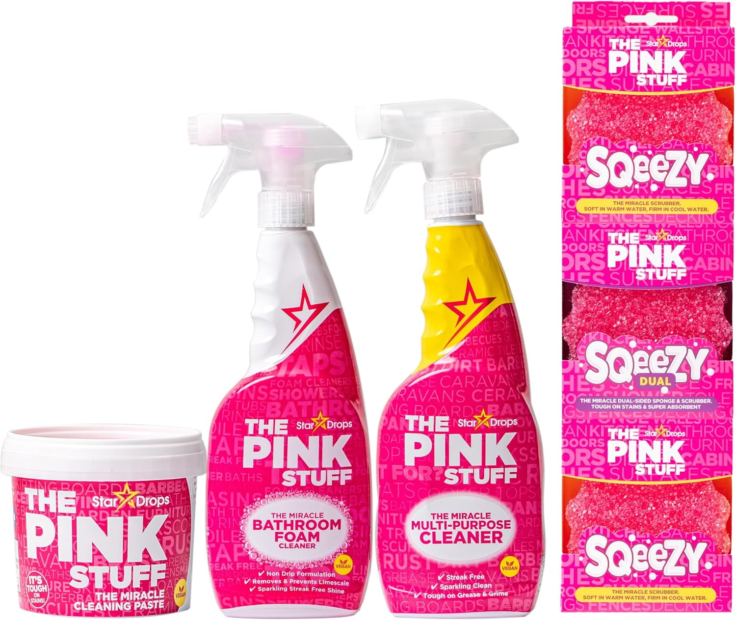 – the Pink Stuff Ultimate Cleaning Pack – Miracle Cleaning Paste, Multi-Purpose Spray & Bathroom Foam – Cuts Grease, Removes Stains, Cleans Kitchens, Bathrooms, and More