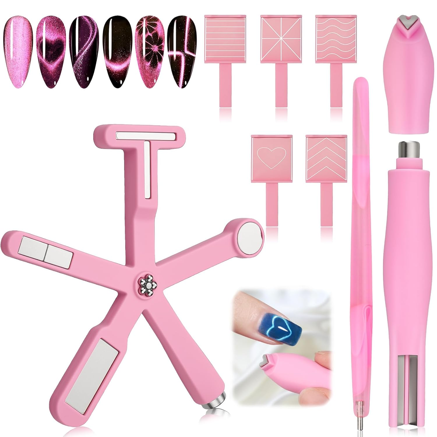 Nail Magnet Tool Set, 3 in 1 Heart Magnet for Cat Eye Gel Polish, 6 in 1 Cat Eye