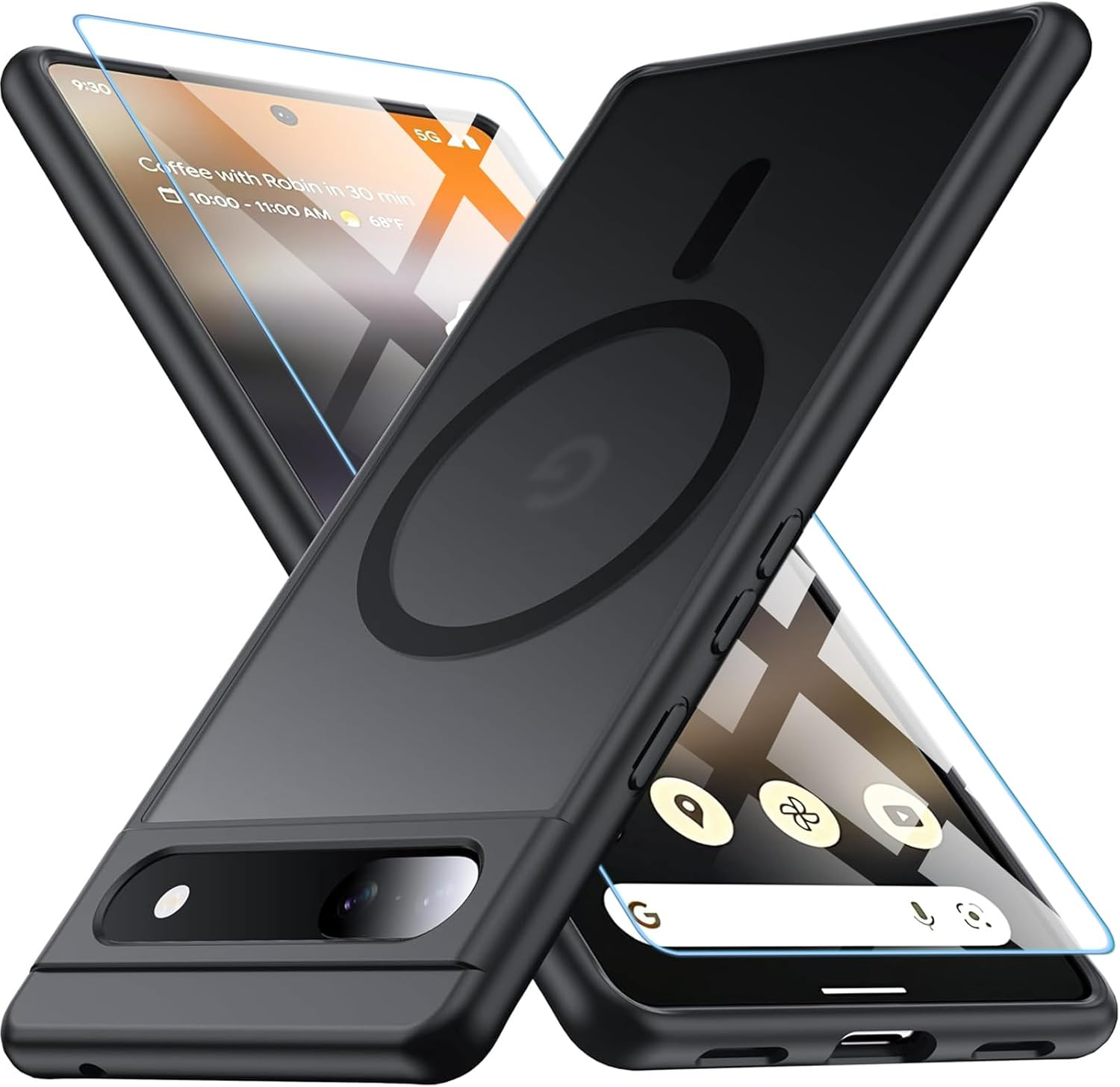Magnetic for Pixel 6A Case with Screen Protector,[Compatible with Magsafe] Military Grade Drop Protection Shockproof Scratch-Resistant Funda Cover for Google Pixel 6A Case,Black