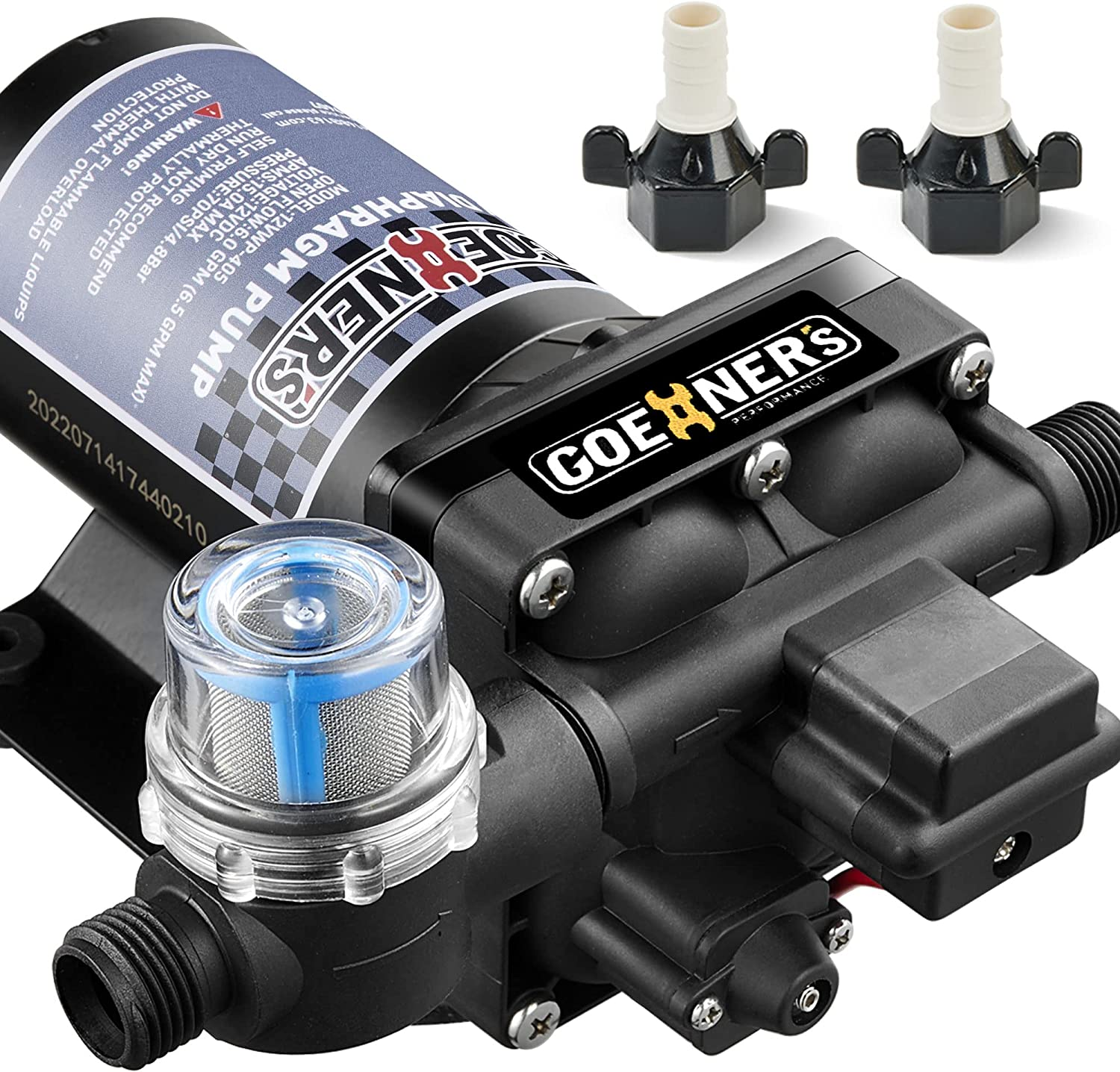 [Upgraded Version] RV Fresh Water Pump, 12V DC 6GPM 70PSI Self-Priming Diaphragm with Pressure Switch and Strainer for RV, Marine, Yacht, Caravan