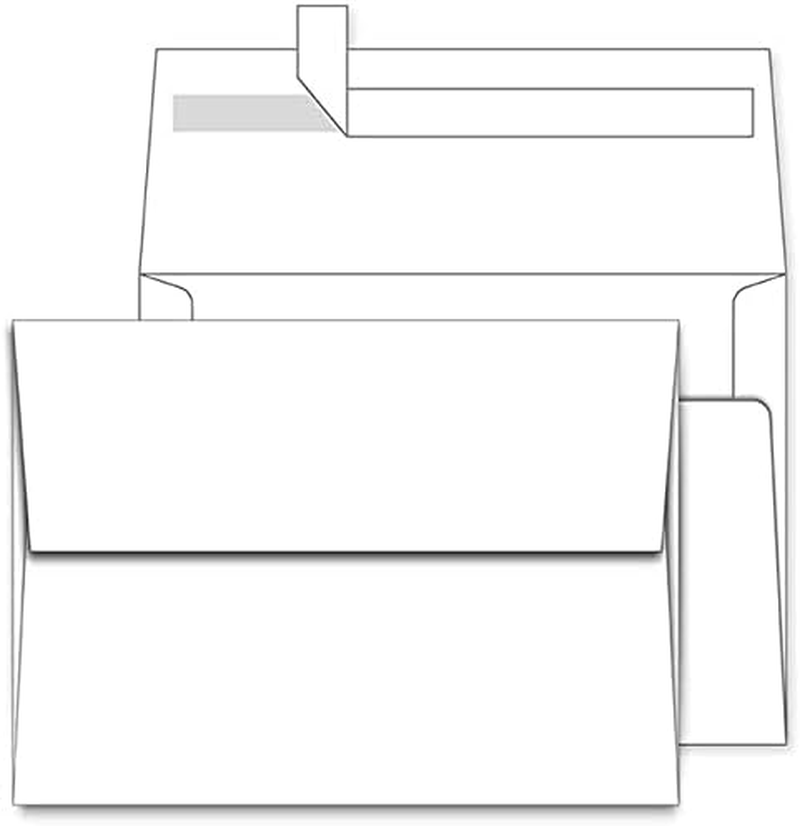 A7 Printable White Envelopes 5X7 100 Pack Quick Self Seal,For 5X7 Cards Perfect for Weddings, Invitations, Photos, Graduation, Baby Shower 5.25 X 7.25 Inches，