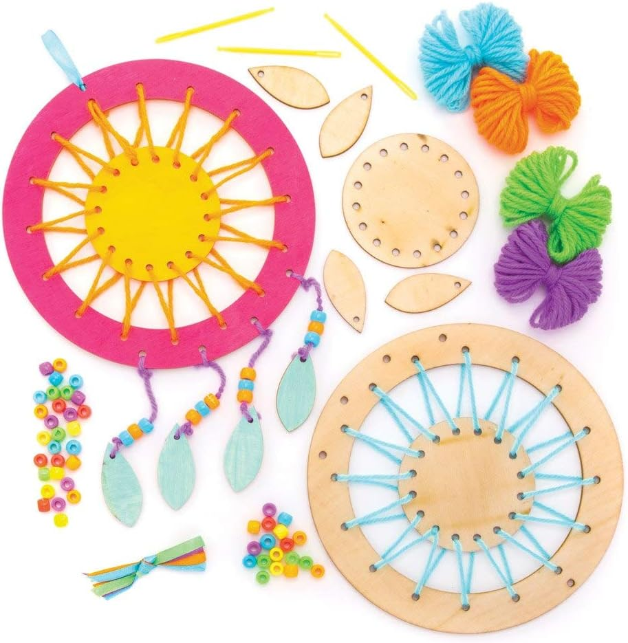 AW601 Wooden Dream Catcher Kit, Dreamcatchers for Kids to Make, Personalise and Display for Arts and Crafts Activities (Pack of 4)