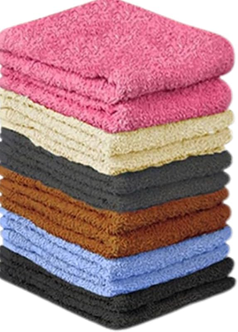12 Pack Wash Cloth Rags 100% Cotton Terry Rags 12x12 inch Multi Colors