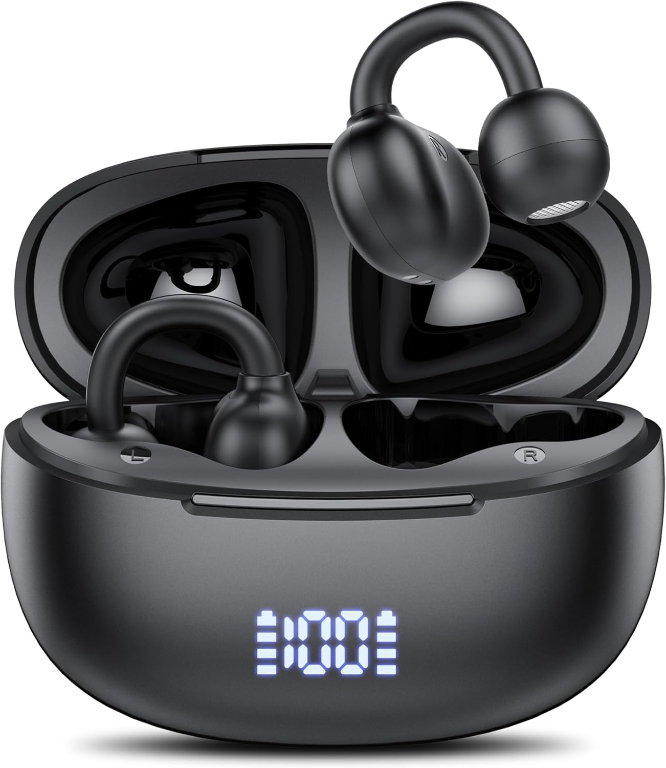 FKMBD Open Ear Clip Draadloze Oordopjes Bluetooth 5.4 Bluetooth Hoofdtelefoon Open Oor Beengeleiding, Clip-on Sport Call Ruisonderdrukking Geluid van Berlijn Rose Goud, Zwart (Rose Gold