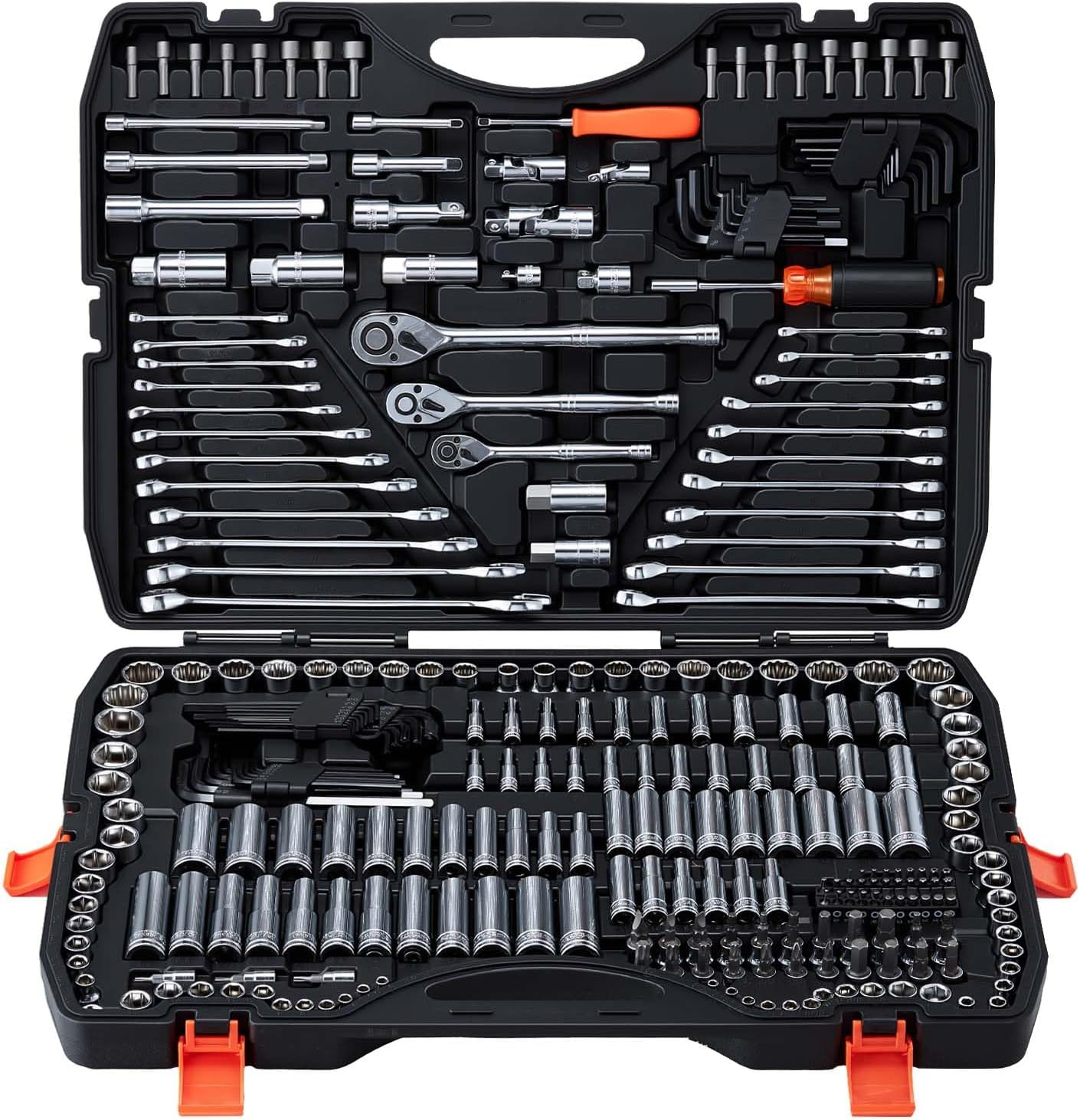 VEVOR Mechanics Tool Set, 308-Piece Mechanic Tool Kit, 1/4 In, 3/8 In, and 1/2 in Drive, SAE and Metric Socket Set, Wrenches, Screwdriver Bits, Accessories, and Storage Case, for Automotive Repair