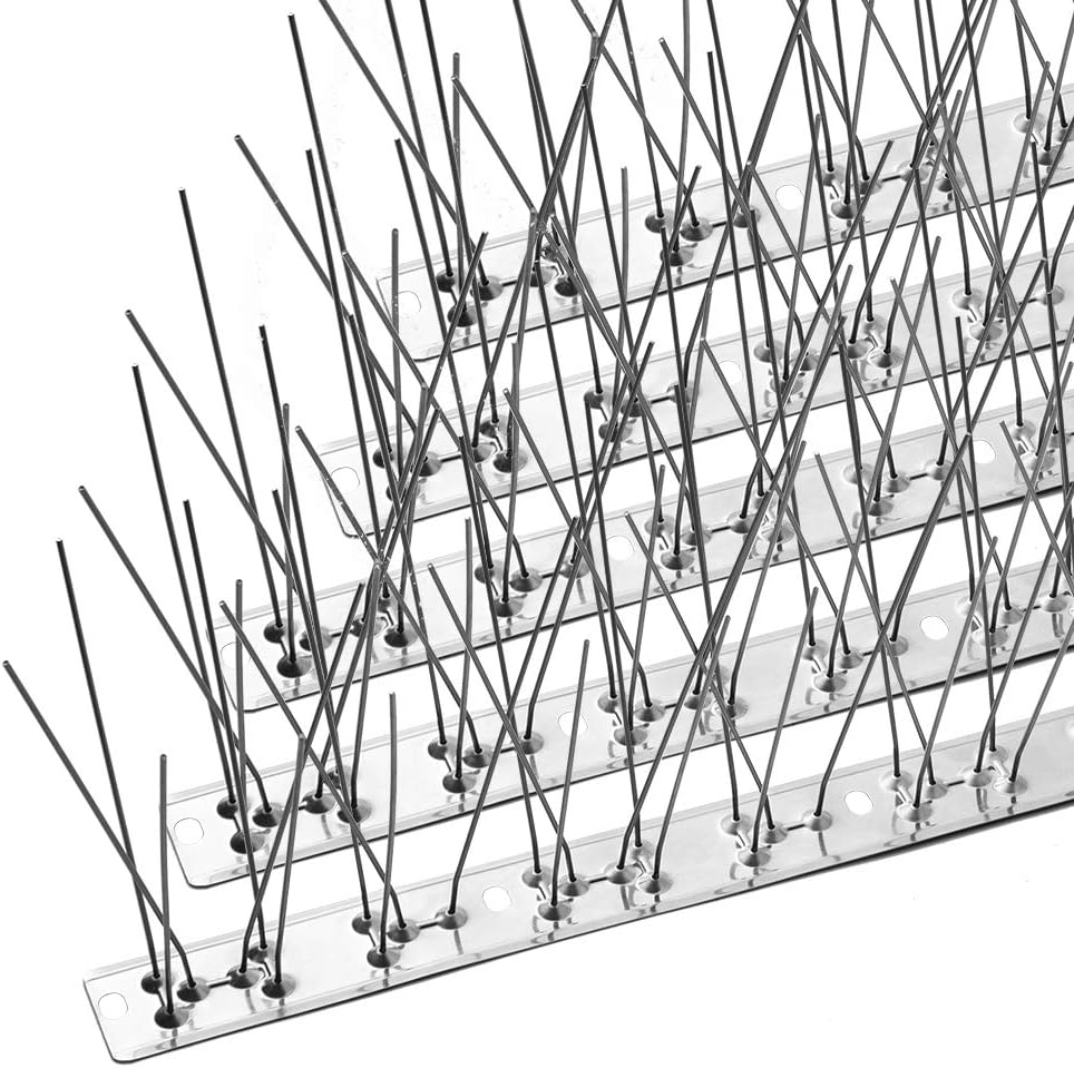 Bird Spikes with Stainless Steel Base, Durable Bird Spikes Arrow Pigeon Spikes Fence Kit for Keeping Small Bird, Crows and Woodpeckers Away, Covers 10.2 Feet(3.1M)