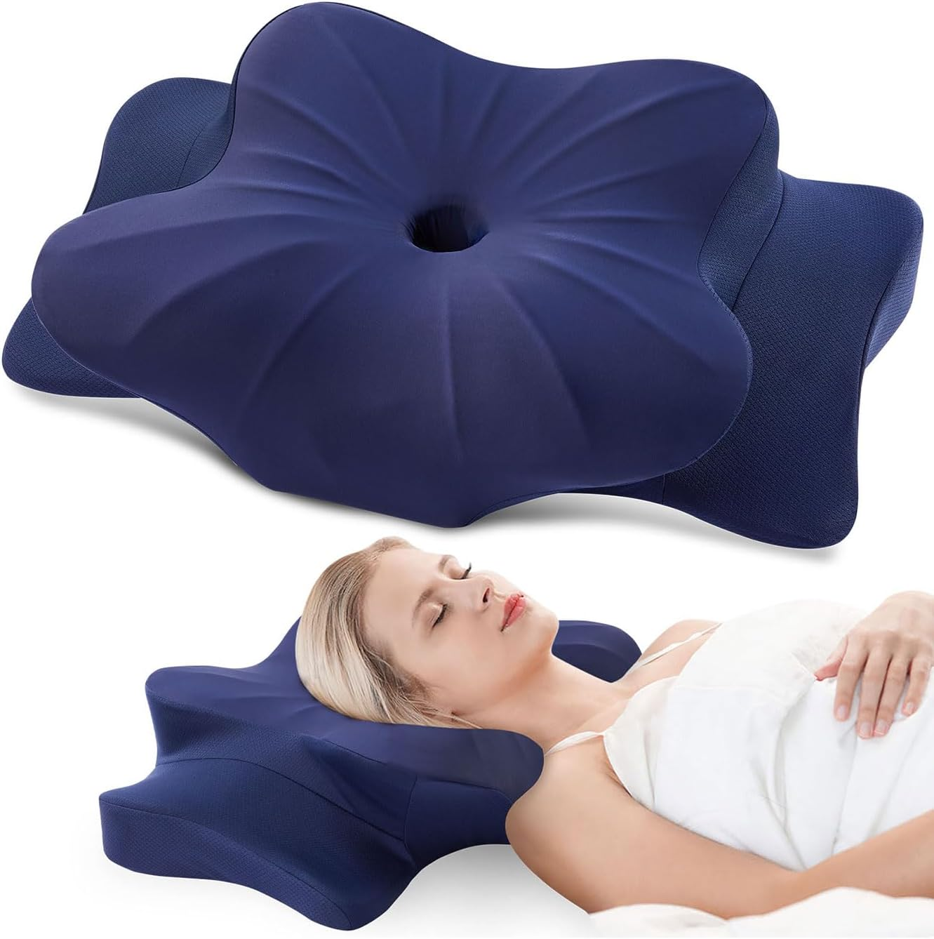 Cervical Pillow for Neck and Shoulder Pain Relief, Cooling Contour Memory Foam Pillow, Dual-Height Ergonomic Neck Support Pillow for Side Back Stomach Sleepers with Removable Pillowcase