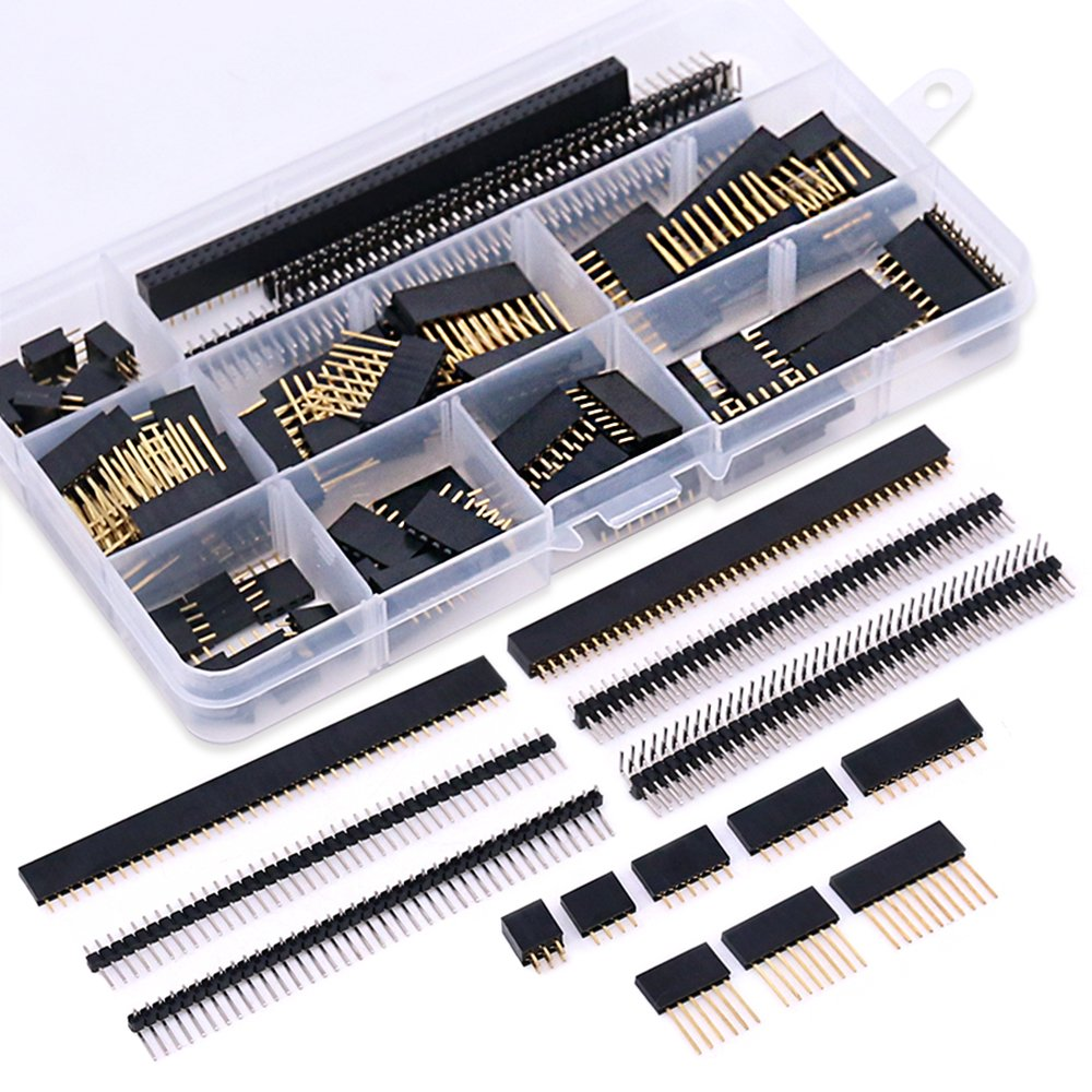 112Pcs 2.54mm Male and Female Pin Connector Assortment Kit, 100pcs Stackable Shield and 12pcs Breakaway PCB Board Pin Header for Arduino Prototype Shield