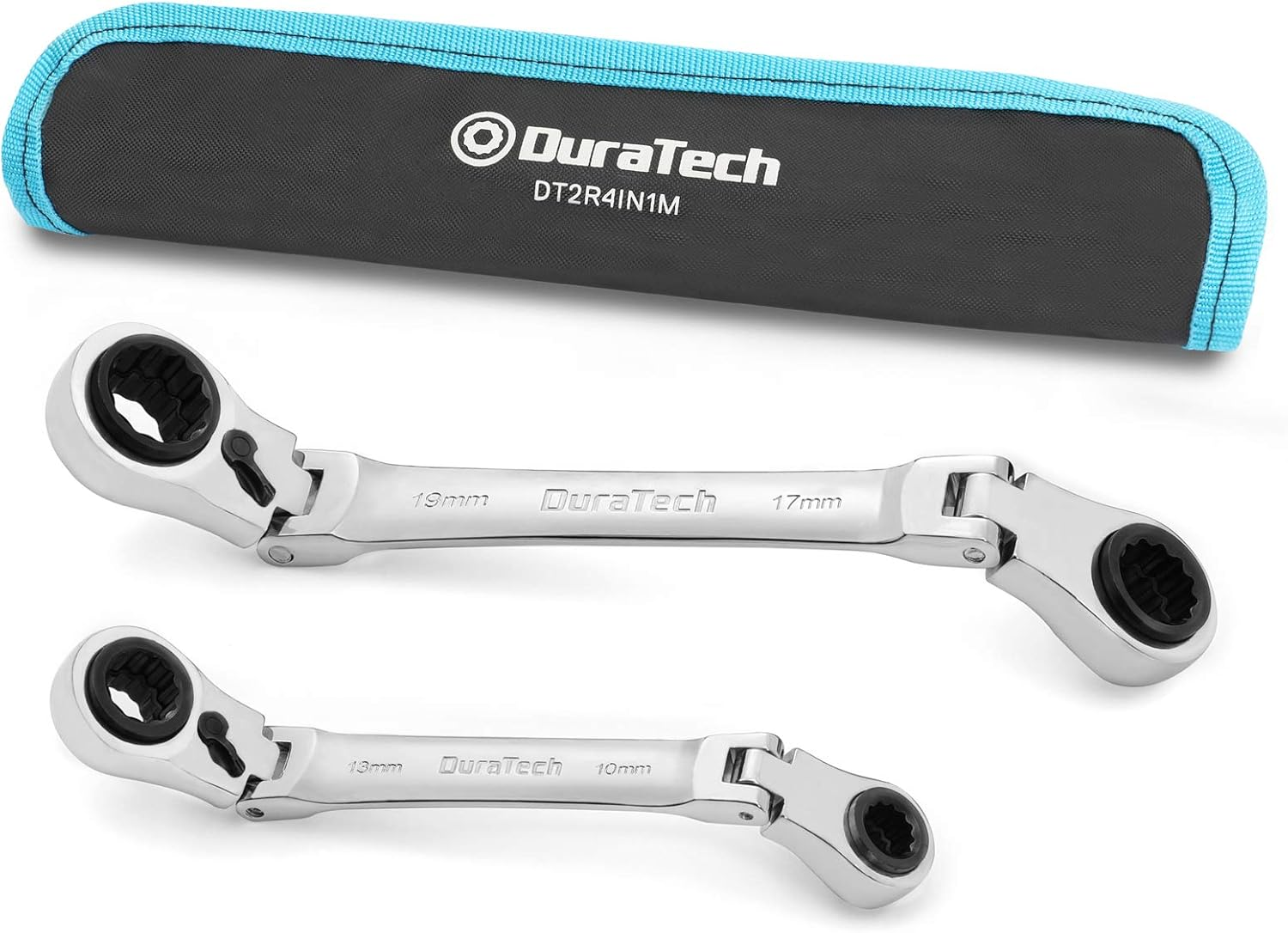 4-In-1 Flex-Head Reversible Ratcheting Box  Set, Metric, 2-Piece, 8Mm to 19Mm, 12 Point, CR-V Steel, with Rolling Pouch