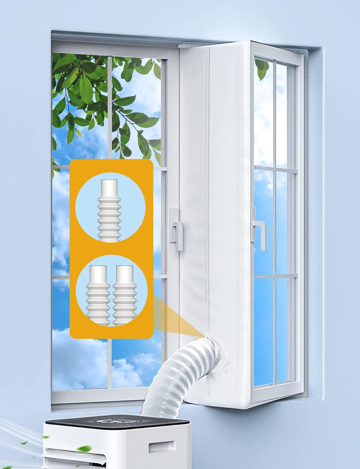 Portable AC Window Seal Kit 400CM/157 for Casement, Crank-Out & Skylight Windows, No-Drill Window Vent Kit with Adjustable Zipper, Fits Single & Dual Hose Portable Air Conditioners