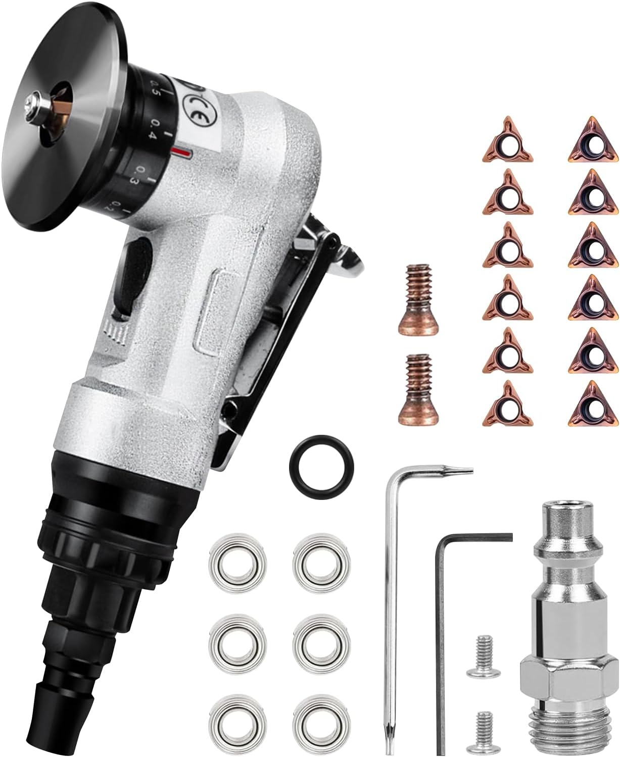 Pneumatic Chamfering Tool Handheld, Mini Aluminium Alloy Air-Powered Chamfering Machine Trimming, 45° Arc Corner with 1/4 Inch Air Inlet for Metal Wood Deburring Beveling (Silver)