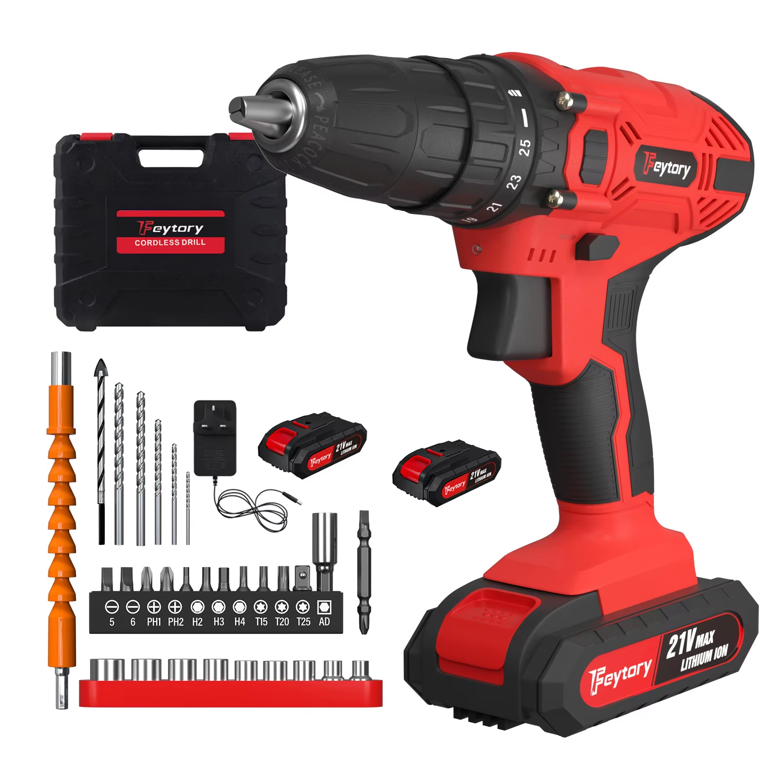 21V Cordless Power Drill, 3/8