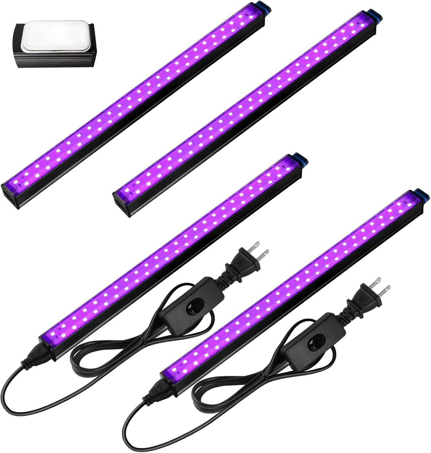 LED Black light 10W 1FT, Magnetic LED Black Lights for Glow Party, Fluorescent Tapestry Poster, UV Blacklight Halloween Decoration, Linkable UV Light, Plug with Built-in ON/Off Switch, 4 Packs