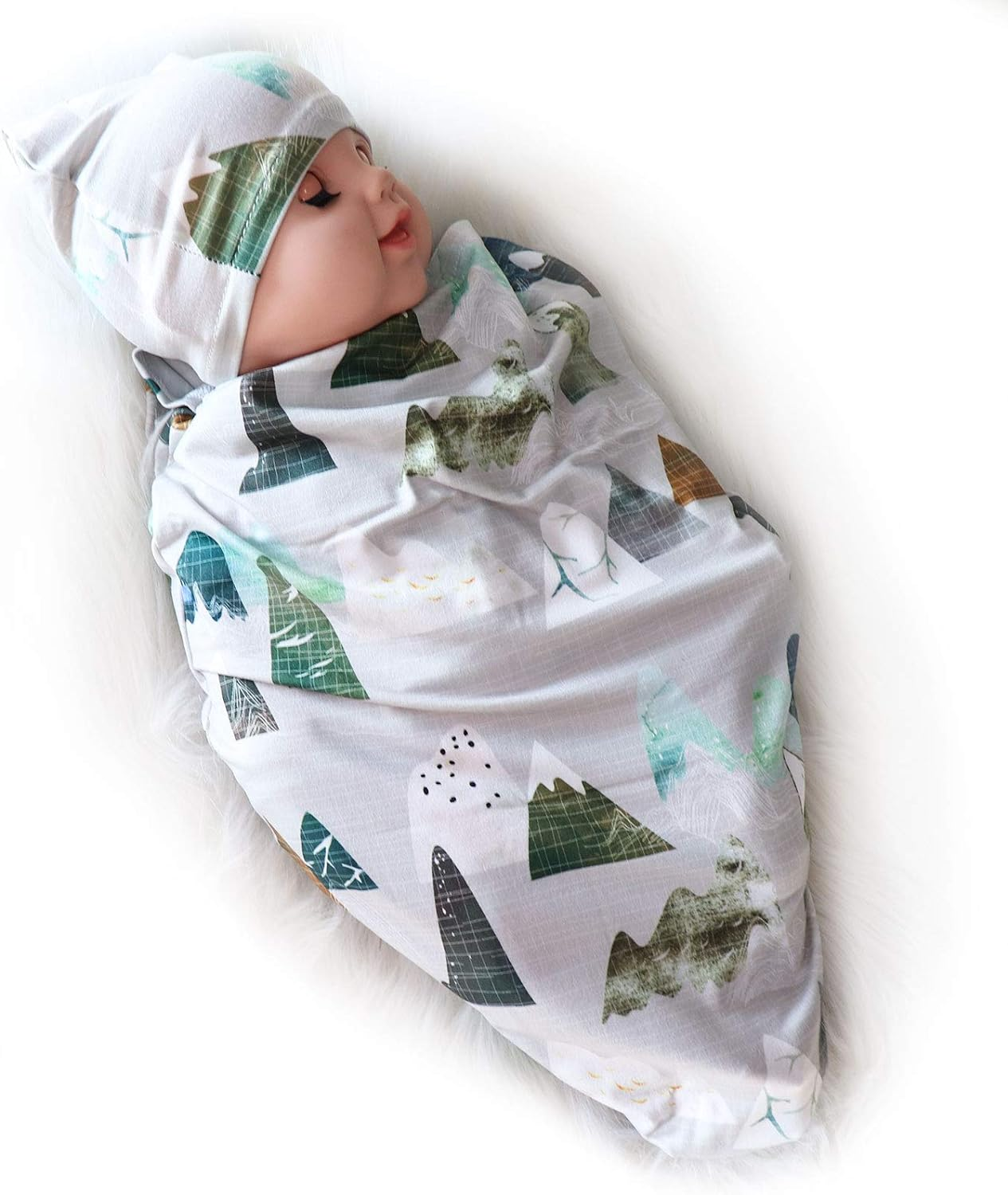 Newborn Swaddle Blanket with Beanie Set,Soft Stretchy Blanket for 0-3 Months ... - Picture 11 of 13