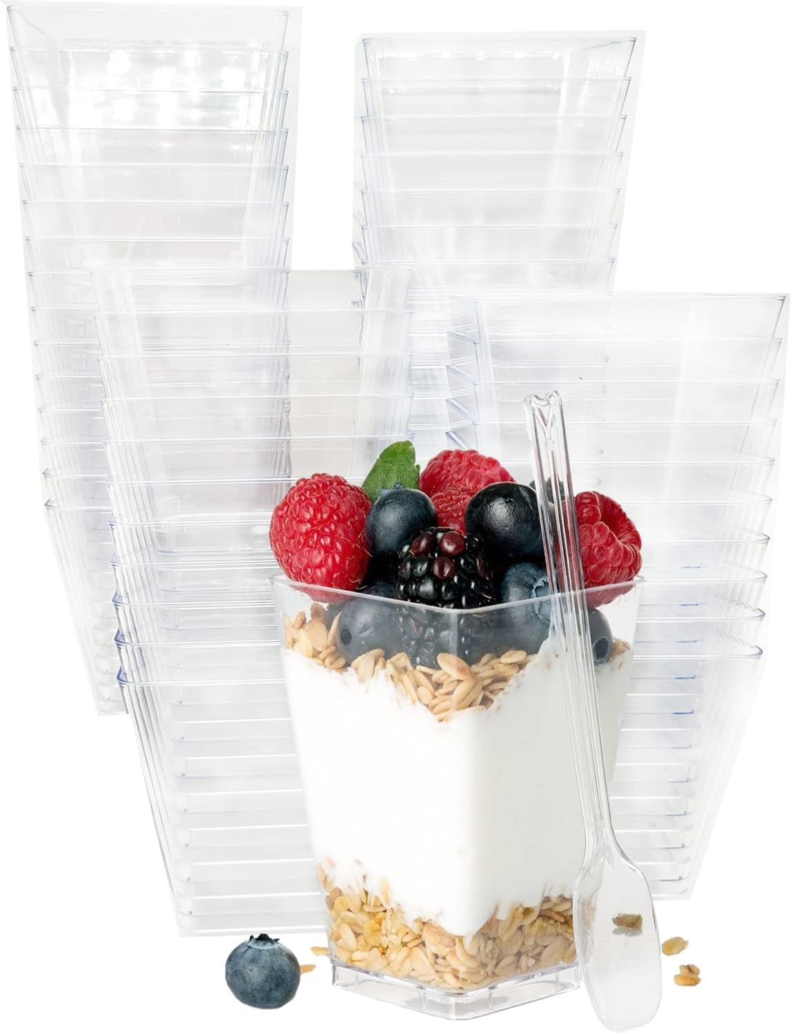 50Pack 5Oz Plastic Dessert Cups with Lids and Spoons, Parfait Cups with Lids,Clear Plastic Appetizer Cups for Party Mini Dessert Cups, Clear Plastic Cups with Lids Pudding Fruit Ice Cream Cups.