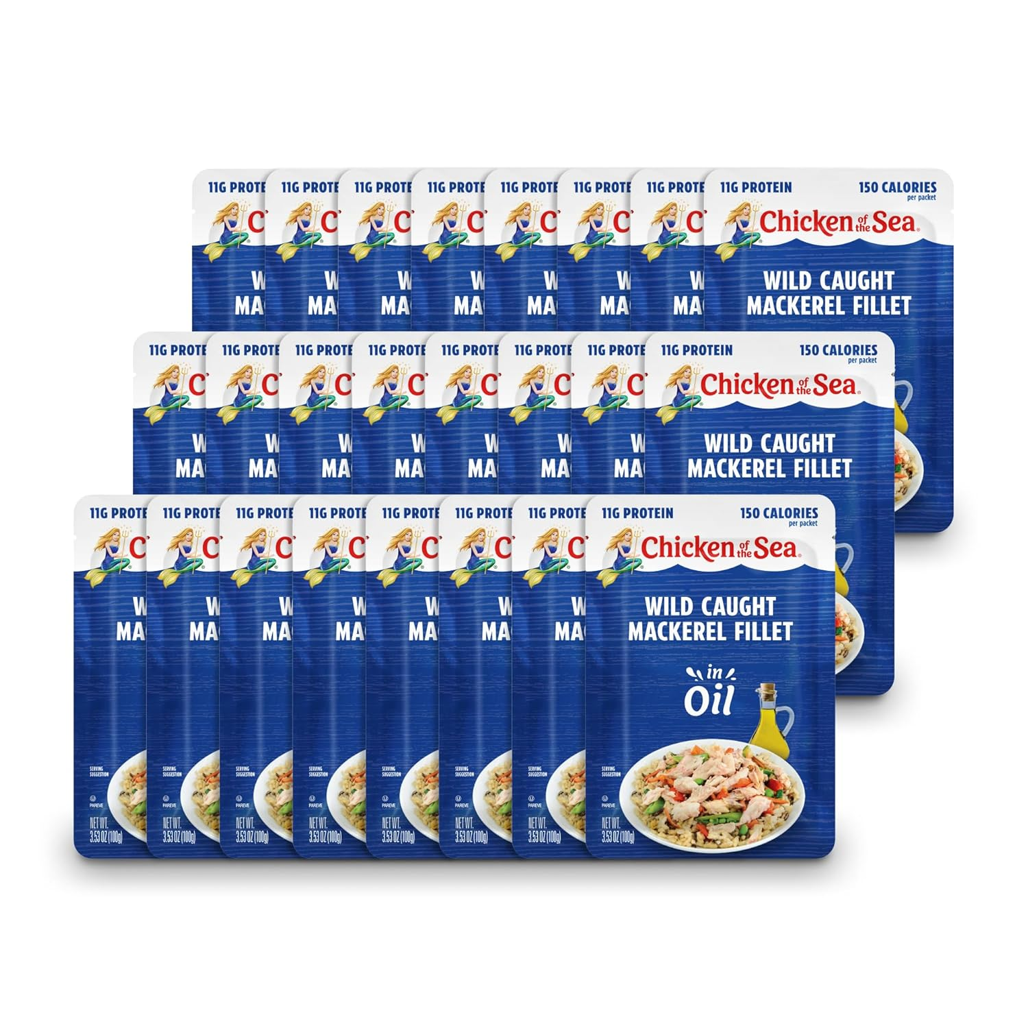 Mackerel Fillet in Oil, 3.53 Ounce Packets (Box of 24), Wild Caught Mackerel