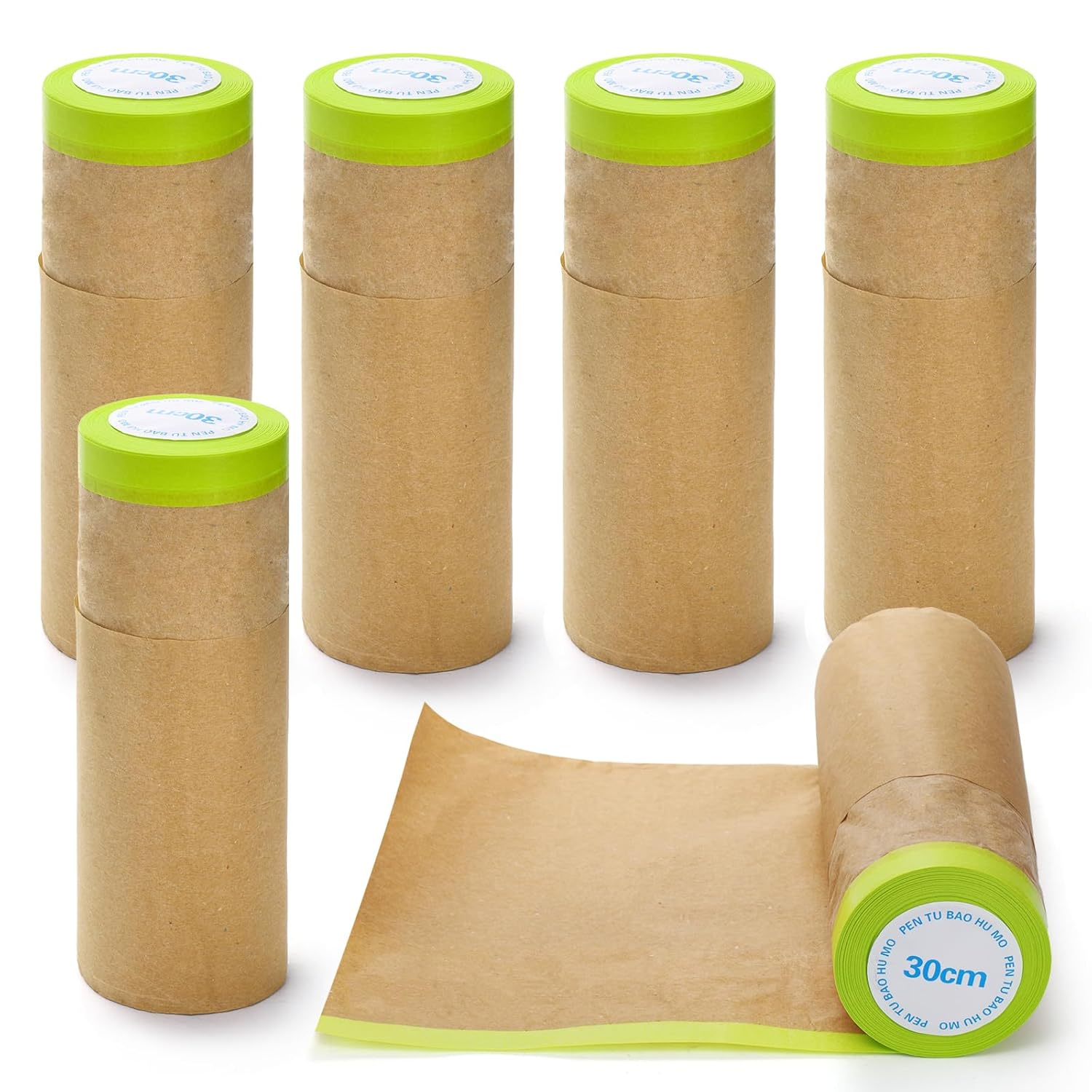 6 Rolls Masking Paper, Pre-Taped Masking Paper for Painting, 12 Inch X 30 Feet Tape and Drape Automotive Paint Masking Paper for Car Wall Frame Floor Furniture Protection
