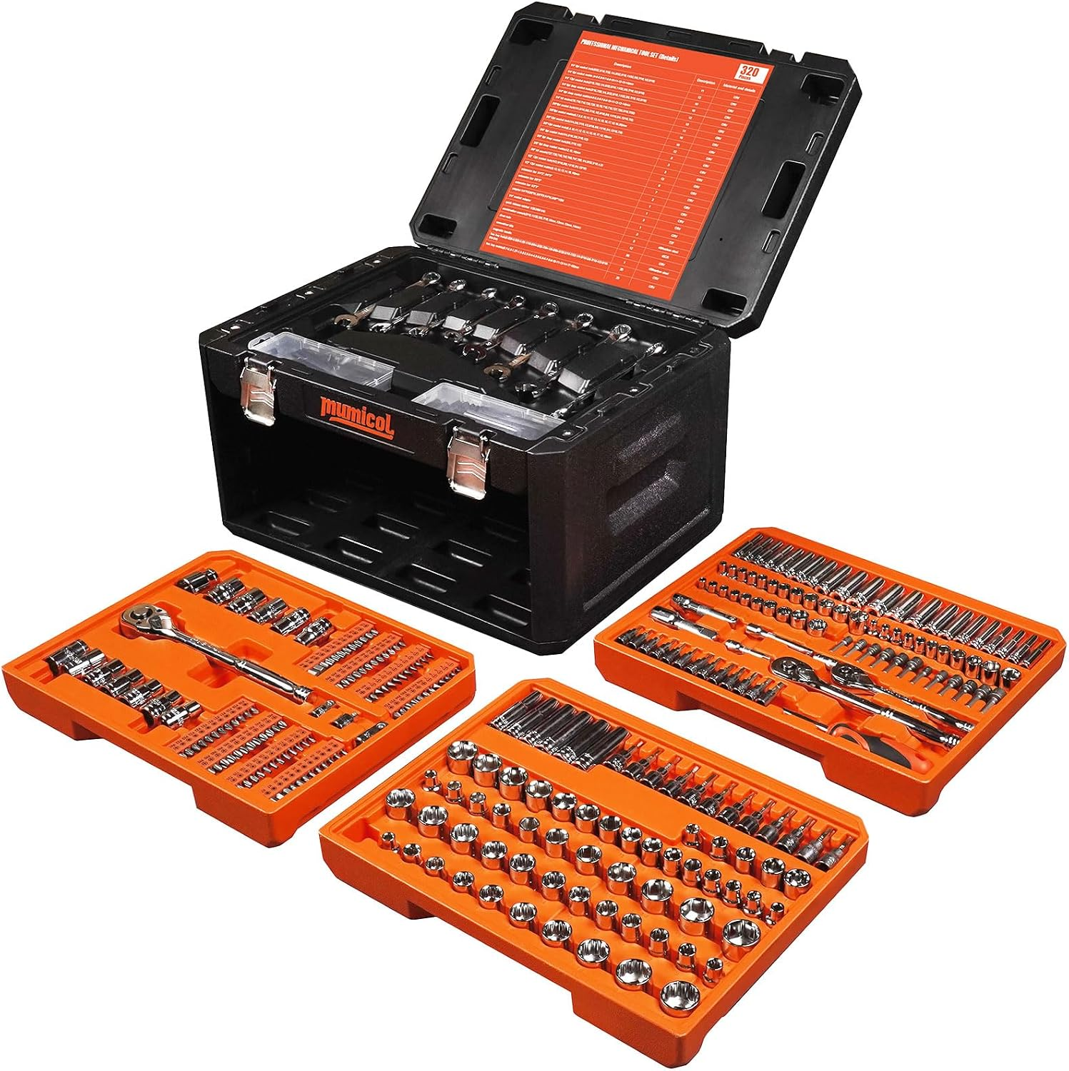 Mechanic Tool Set, Socket Set, 320-Pcs Professional Mechanics Tool Set & Metric and Standard Socket Set, 1/4″ 3/8″ 1/2″ Drive with 72-Tooth Ratchet, Car Mechanic Tool Kit for Automotive Repair
