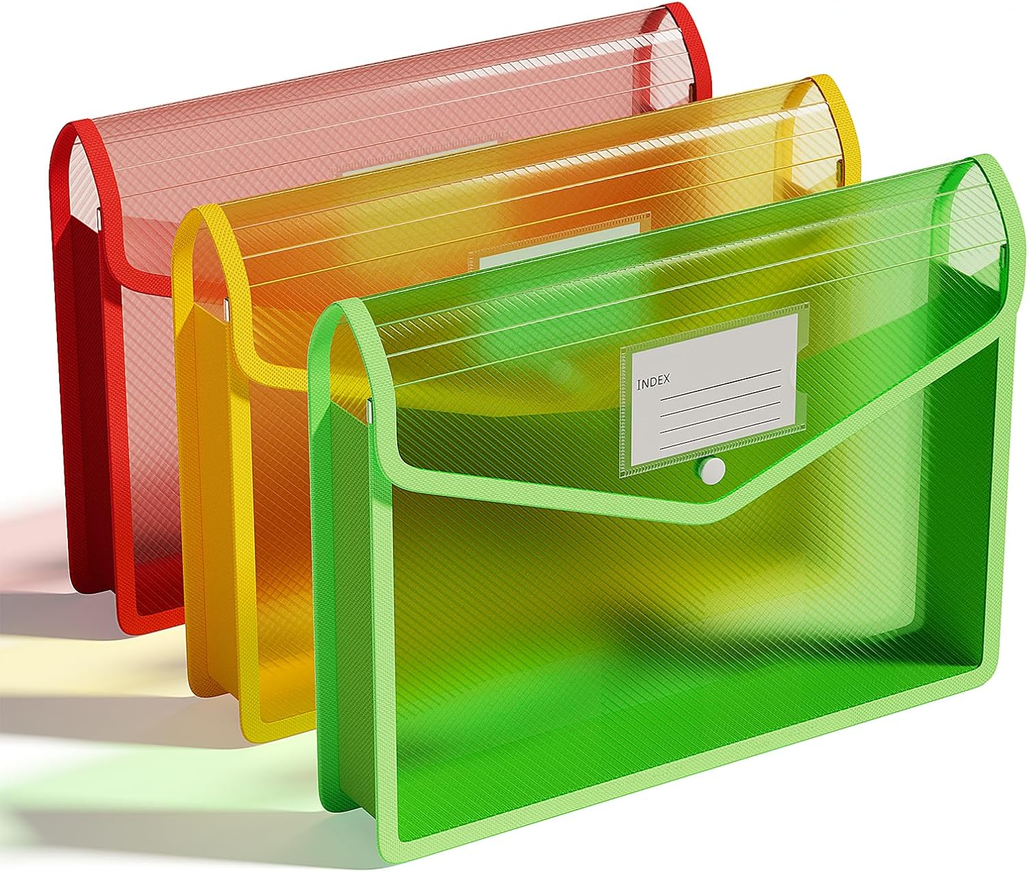 Plastic Expanding File Folders, Transparent Envelopes with Snap Closure, No Dividers, Large Capacity, Document Organizer for Bills & Taxes, Letter/A4 Size for School, Office, Home - 3 Pack