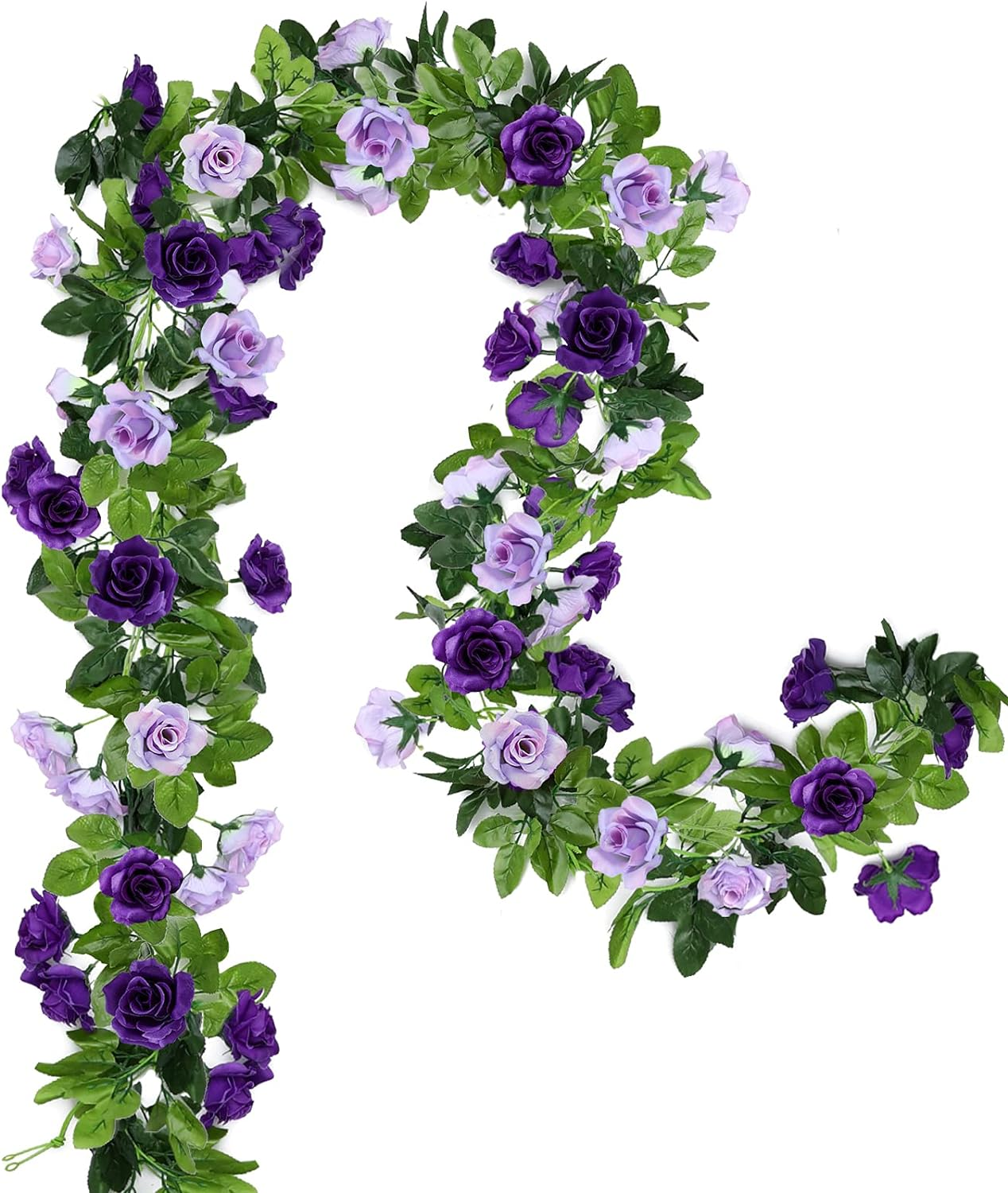 Floweroyal 2 Pack Artificial Flower Garlands 15.8FT Fake Rose Vines Silk Flowers
