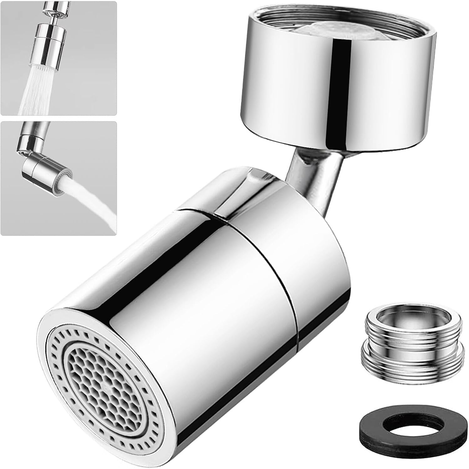 360°Swivel Faucet Aerator 1.8 GPM Kitchen Sink Faucet Aerator Dual Function Kitchen Faucet Attachment Bubble Stream and Strong Spray 55/64 inch Female Thread Chrome