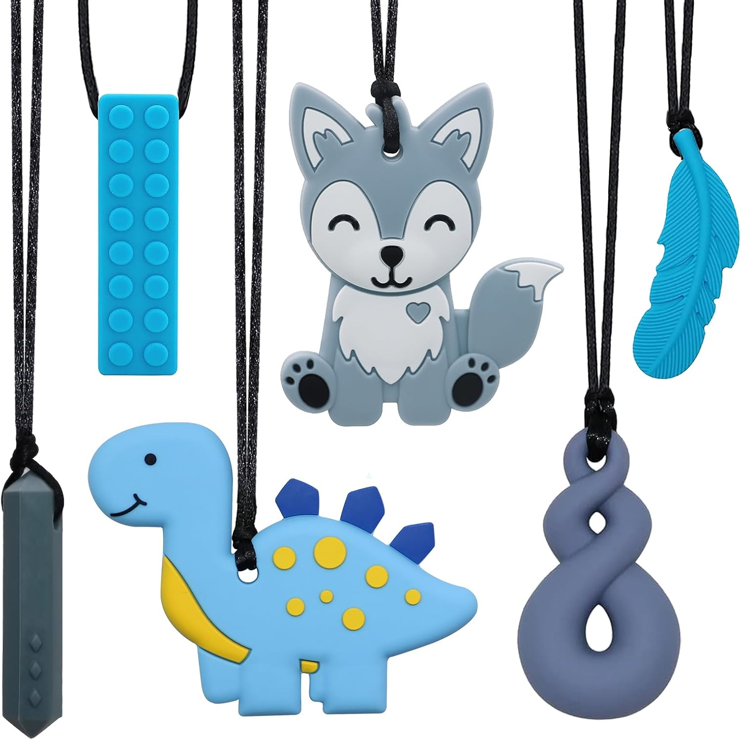 Set de Seis Collares para Masticar Sensoriales para Ninos Autismo y TDAH en Kit