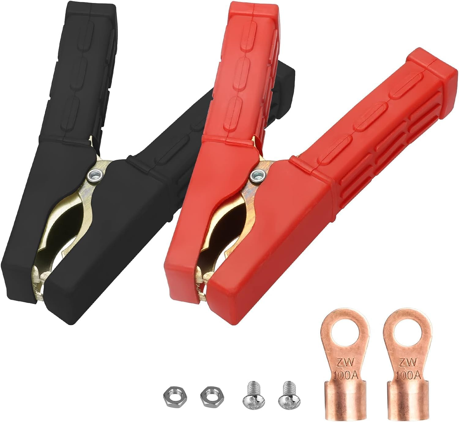 2Pcs Insulated Alligator Clips 100A-500A Electrical Heavy Duty Alligator Clamps, Battery Replacement Cable Metal Spring Loaded Jumper Clips for Car Auto Vehicle Boat