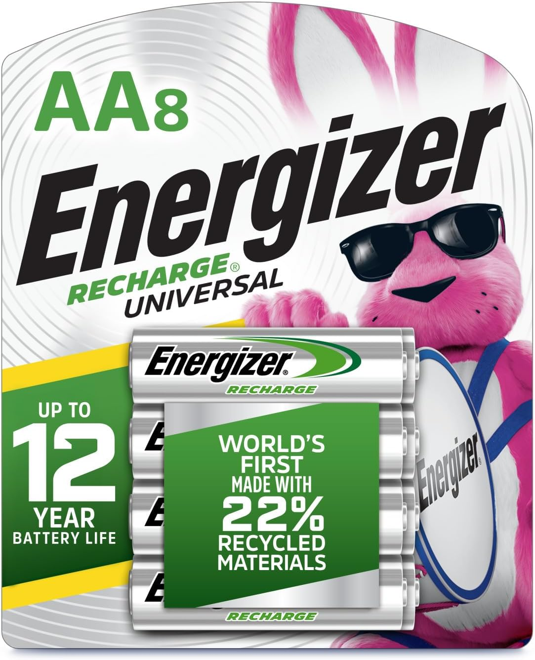 Recharge Universal Rechargeable AA Batteries (8 Pack), Double a Rechargeable Batteries