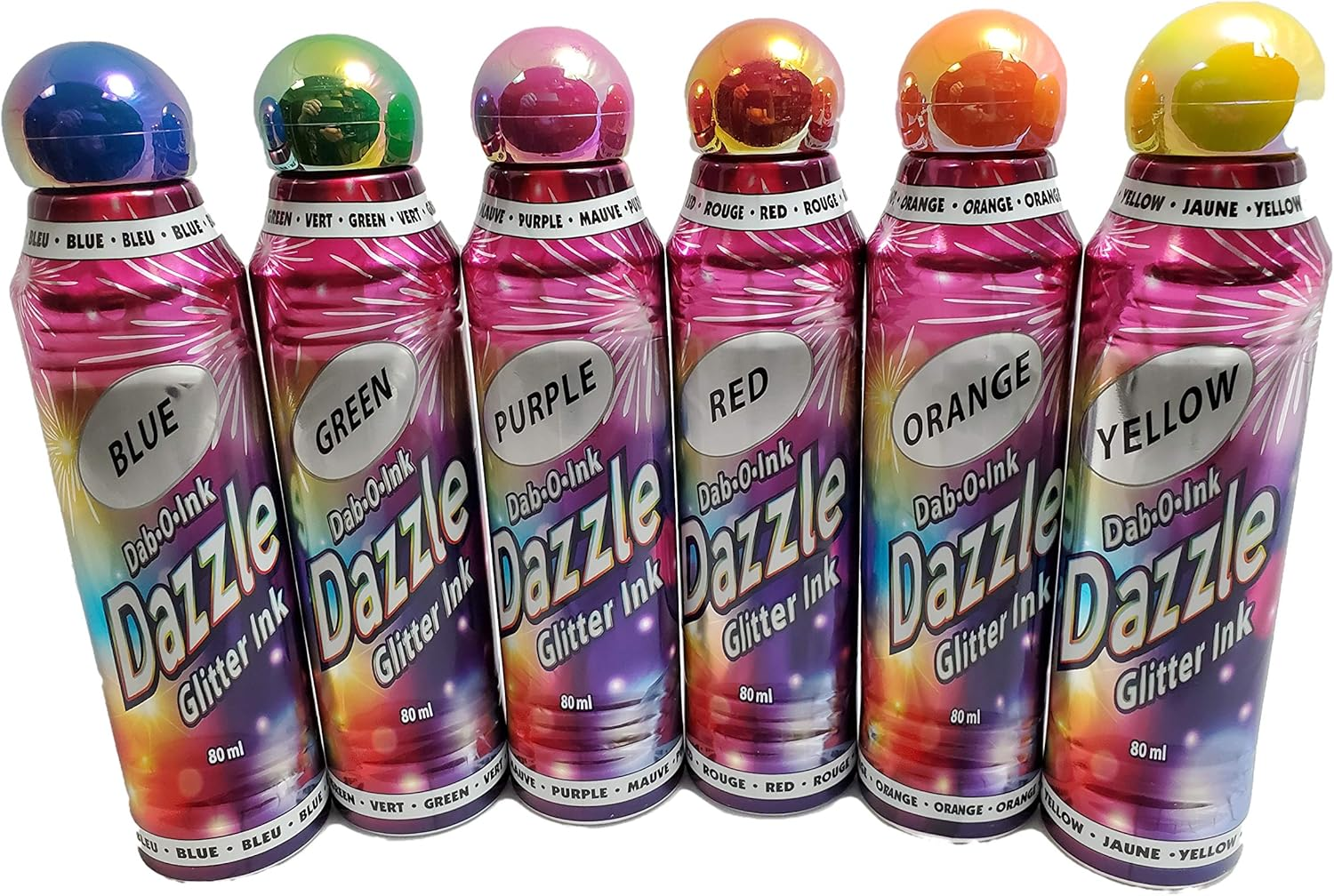 Dazzle Glitter Bingo Dauber/Dabber Ink 6-Pack Mixed Colors Glitter labels along