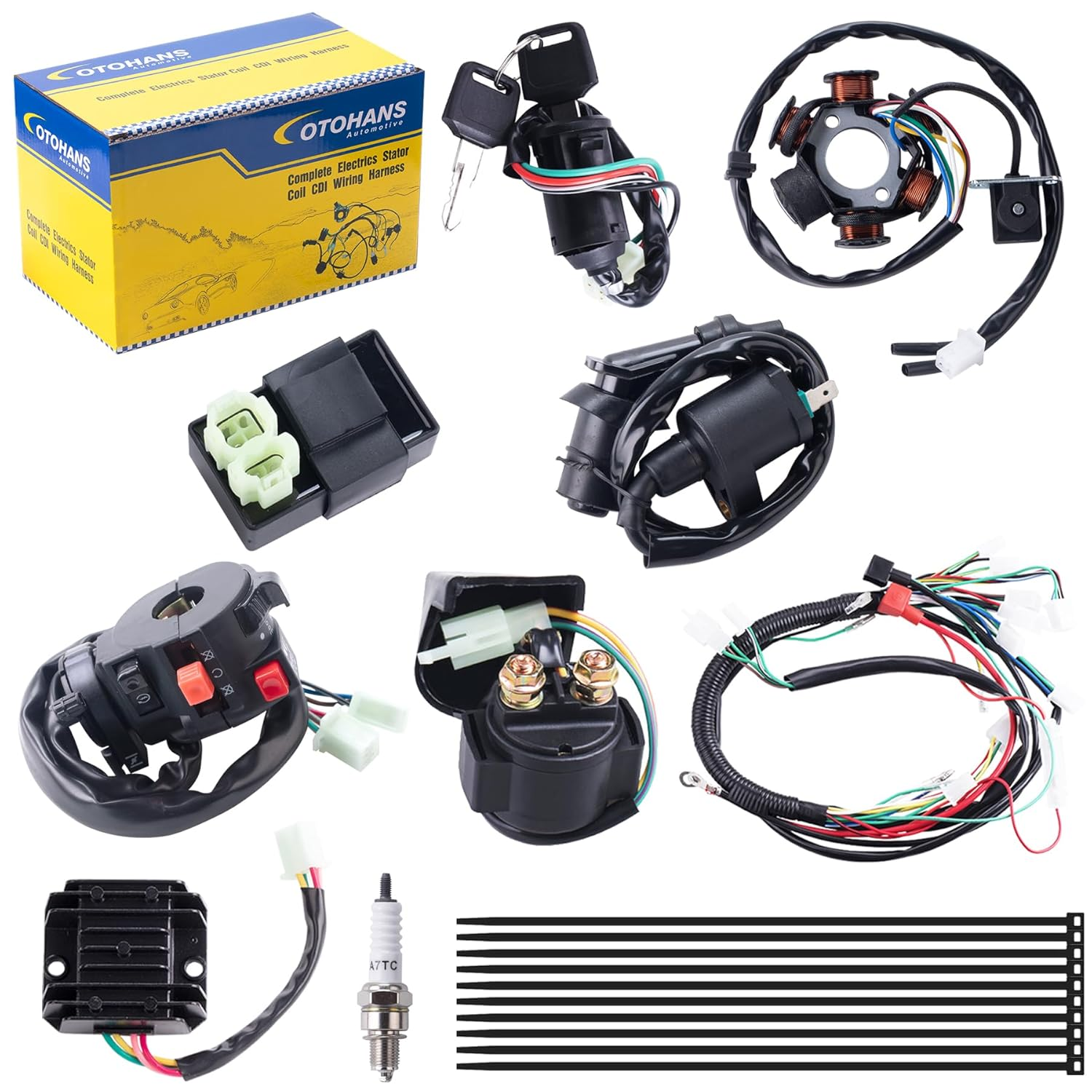 Complete Wiring Harness Kit Electrics Wire Loom Assembly with Full Copper Wire for GY6 4-Stroke Four Wheelers Engine Type 125Cc 150Cc Pit Bike Scooter ATV