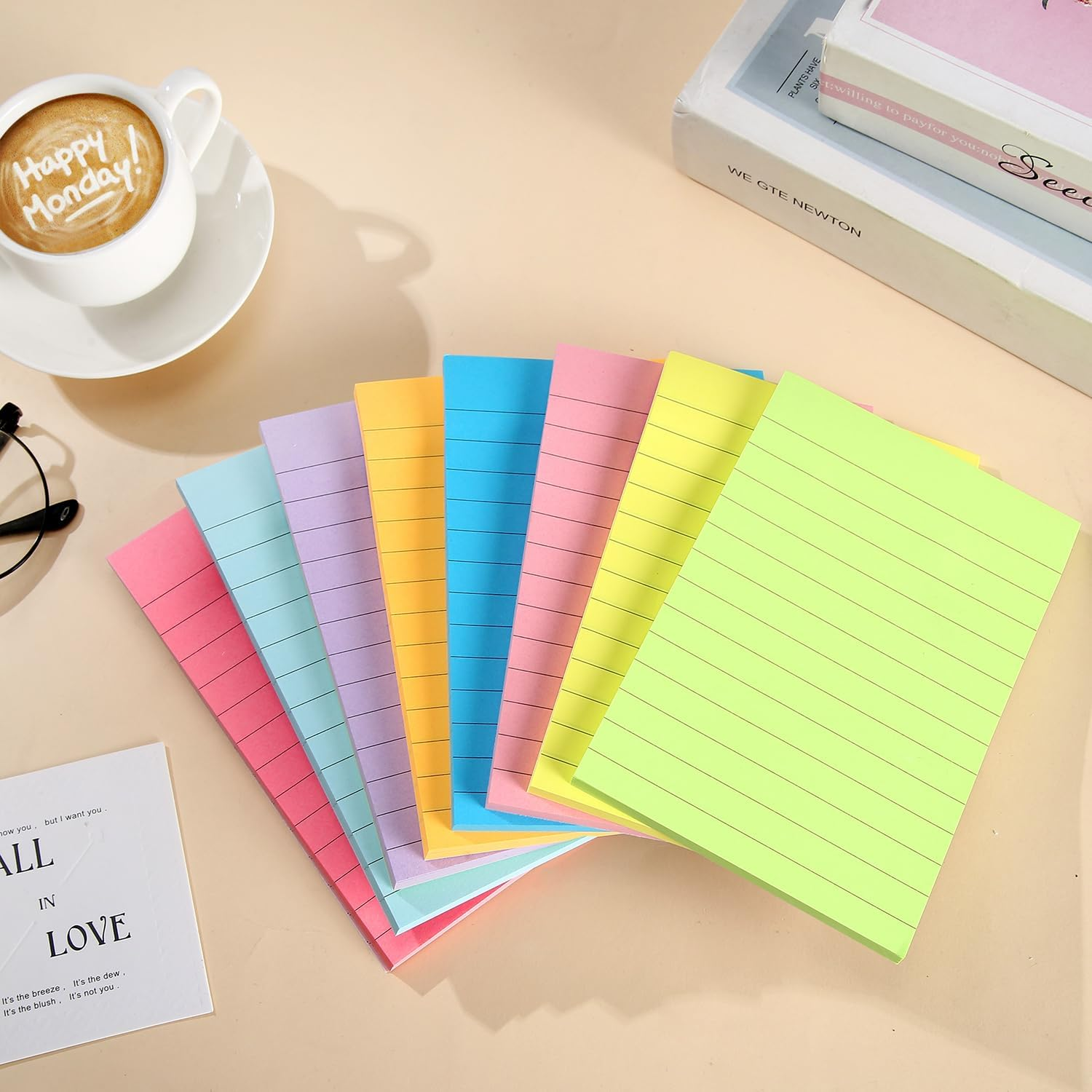 8 Pack Lined Sticky Notes 4”x6” Bright Colors Self-Stick Note Pads with Line,... - Picture 3 of 14