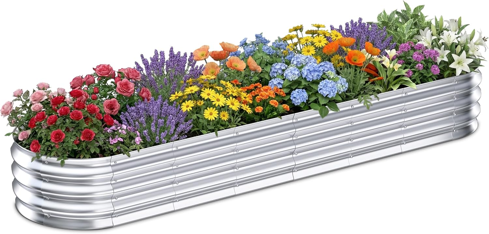 Galvanized Raised Garden Bed Outdoor, 8X2X1Ft Metal Heavy Duty Planter Boxes for Gardening, Easy Assemble Small Oval Plant Container Kit for Vegetables, Flowers, Fruits, Silver, 1 Pack