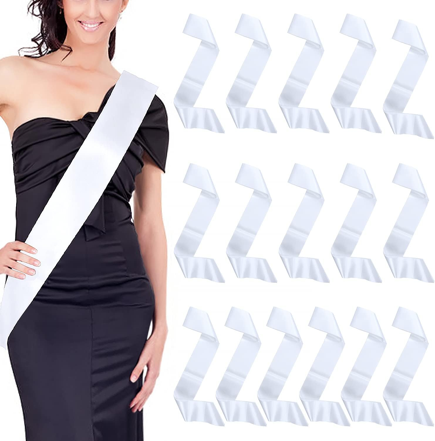 16Pcs Sash Satin Sash White Blank Sash Blank Sashes for Pageants Senior Sash 2026 White Sash for Beauty Pageant