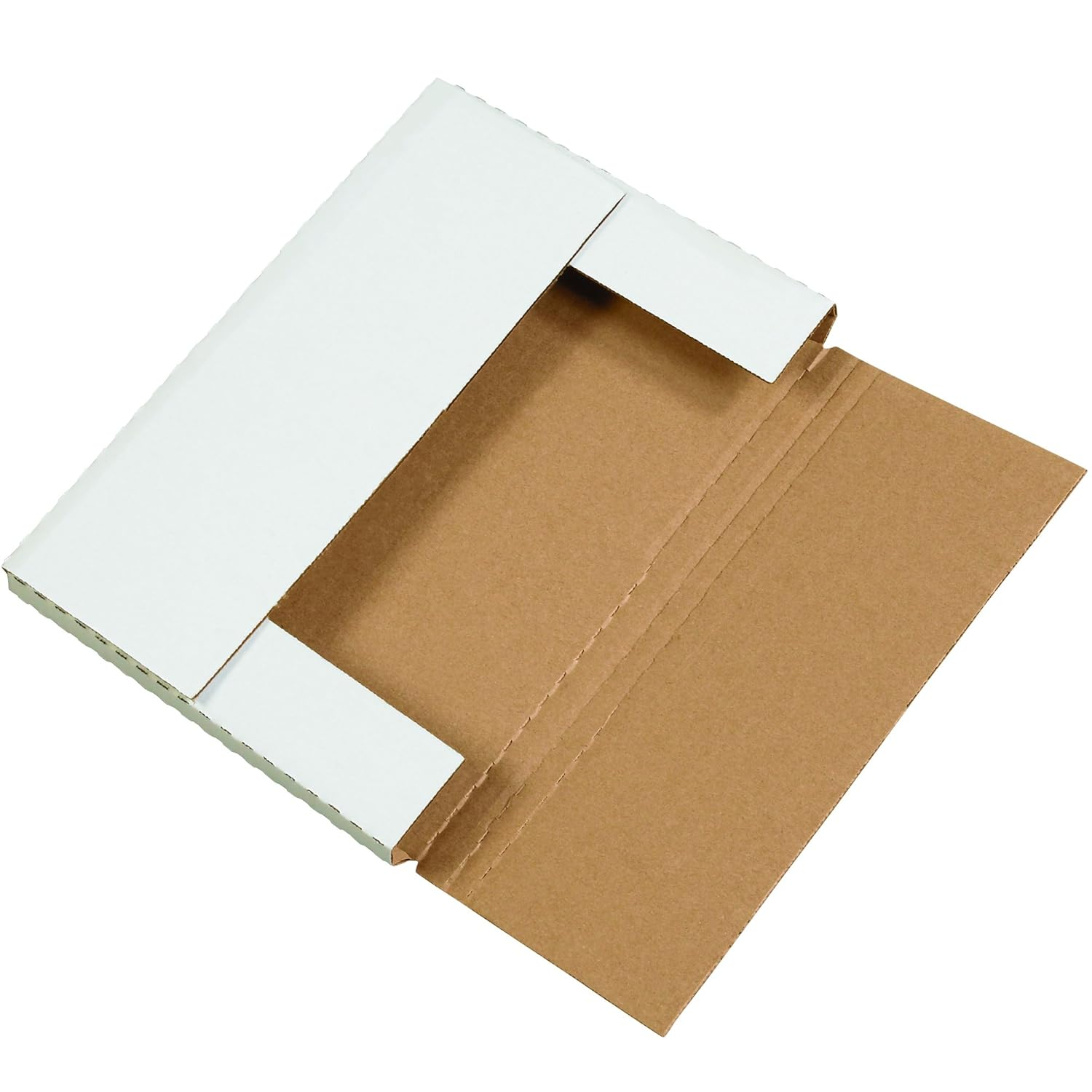 BFM1291 Corrugated Cardboard Easy-Fold Mailers, 12 1/8 X 9 1/8 X 1 Inches, Fold over Mailers, Adjustable Die-Cut Shipping Boxes, Multi-Depth, Large White Mailing Boxes (Pack of 50)