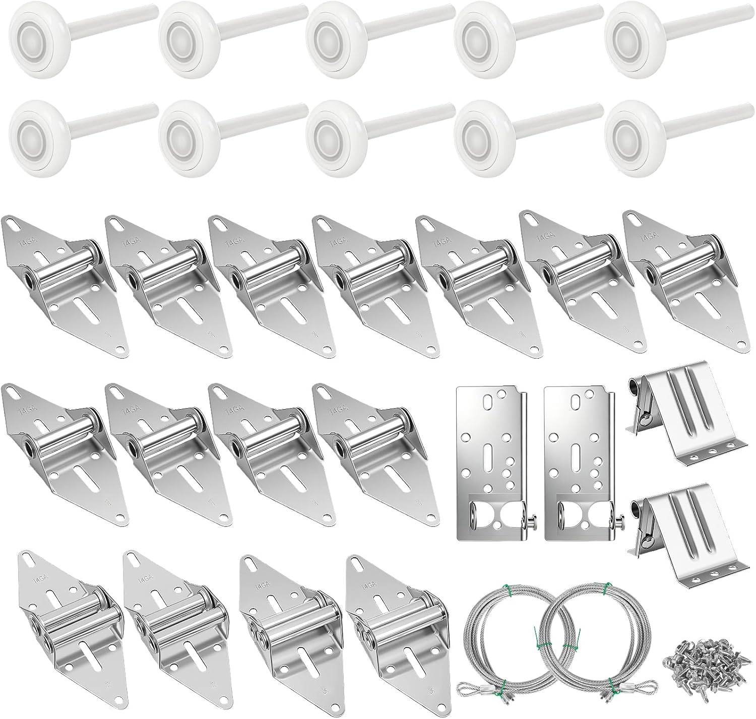 Garage Door Hardware Kit, White, Fits 16X7 & 18X7 Doors | Ultra Quiet White Nylon Rollers, 6200-2RS Dual Sealed Bearings, Heavy-Duty 14GA Hardware, Fits 16X7 & 18X7 Doors