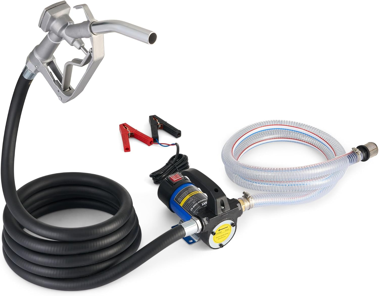 Transfer Pump, 12 Volt Fuel Transfer Pump with Nozzle Hoses for Transferring Diesel, Kerosene, Self Priming DC Electric Fuel Pump Kit