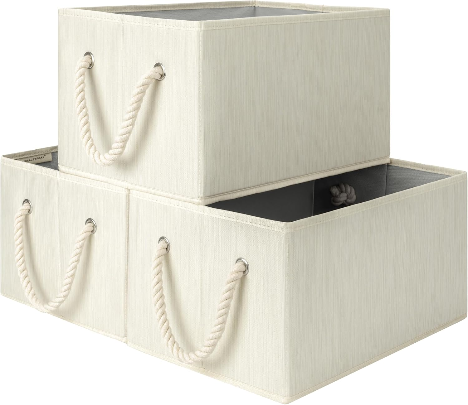 Storageworks Storage Baskets for Shelves, Foldable Fabric Closet Storage Bins with Handles, Fabric Storage Bins Clothes Organizer, Beige, White & Ivory, 3-Pack, Medium