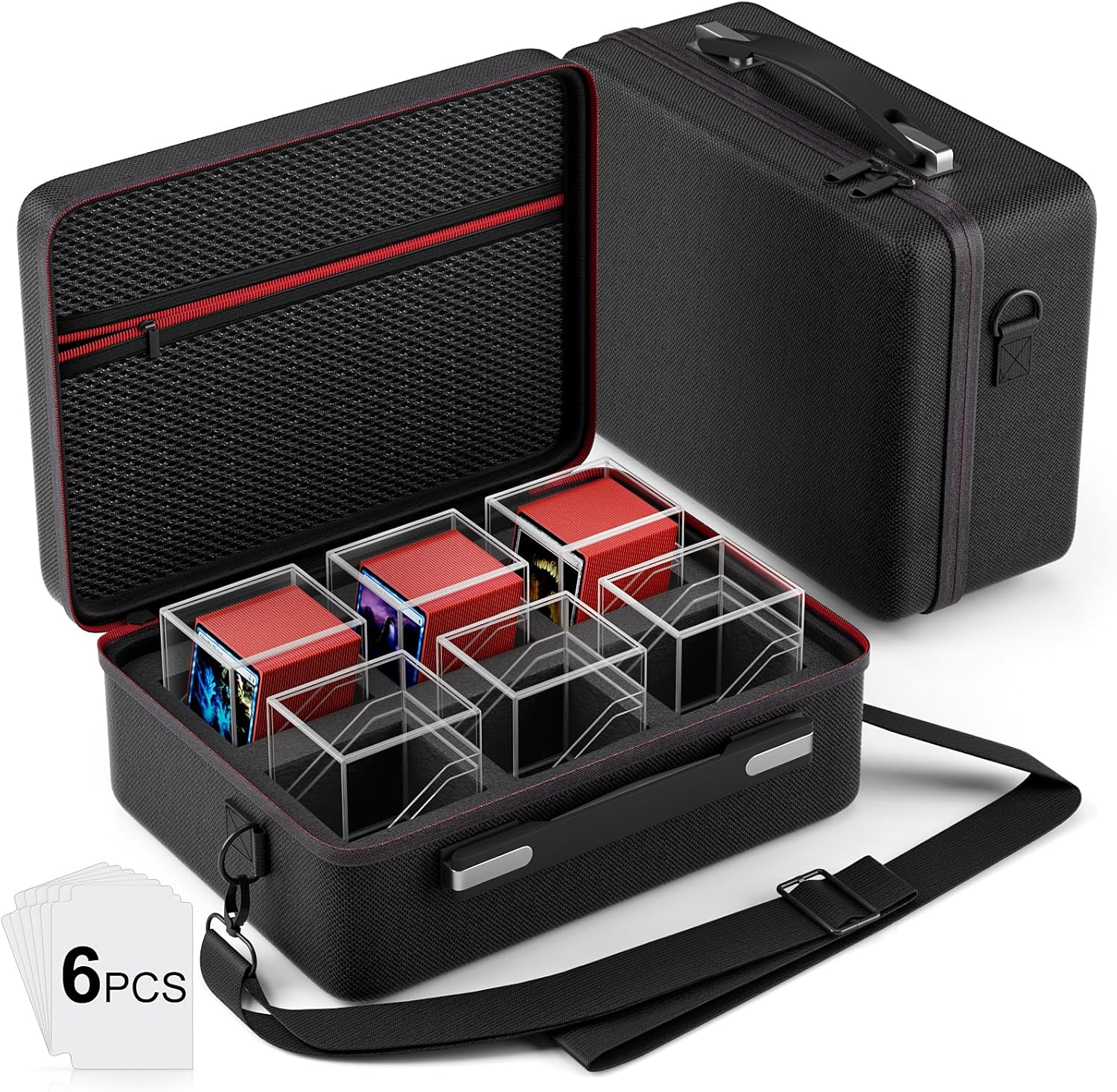 Card Deck Box with Portable Case, 6 Pack Clear Commander Deck Box with 6 Dividers, Holds 600+ Double Sleeved Cards, Fit for MTG, Yugioh, TCG