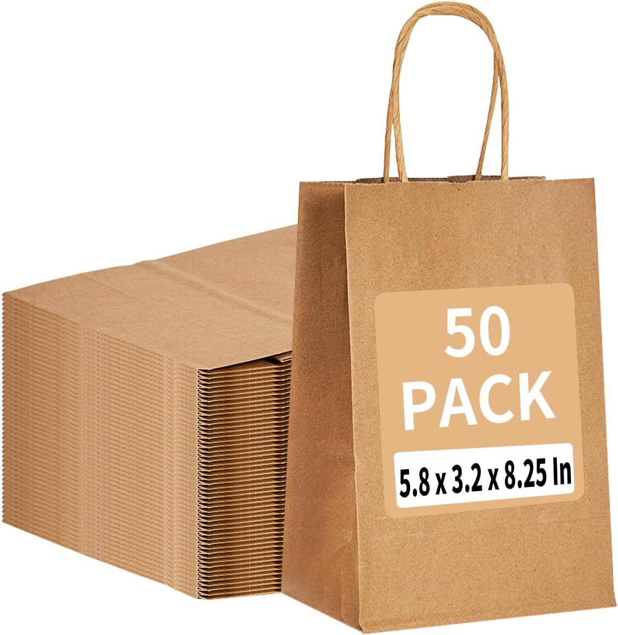 50 Pack Kraft Small Paper Bags with Handles Bulk, 5.8