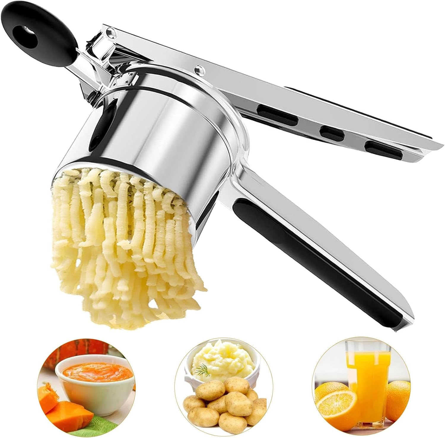 Stainless Steel Potato Ricer, Manual Heavy Duty Potatoes Masher | Vegetable & Fruit Press Tool with Integrated Design for Mashed Potatoes Gnocchi, Puree and Food