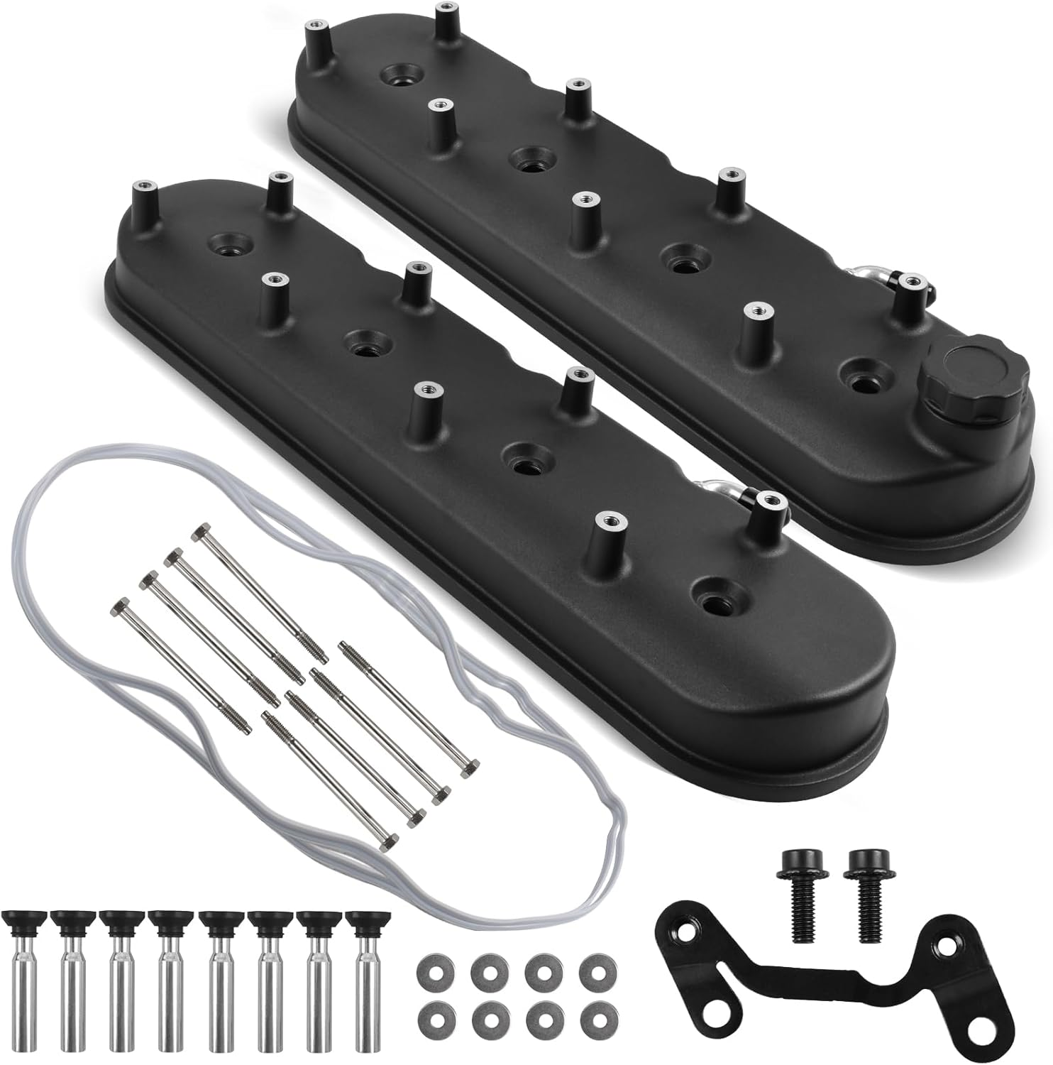 LS Cast Aluminum Tall Valve Covers W/Coil Mounts for LS1/ LS2/ LS3/ LS6/ LS7 or Similar Soils with 72Mm Bolt Spacing - Black