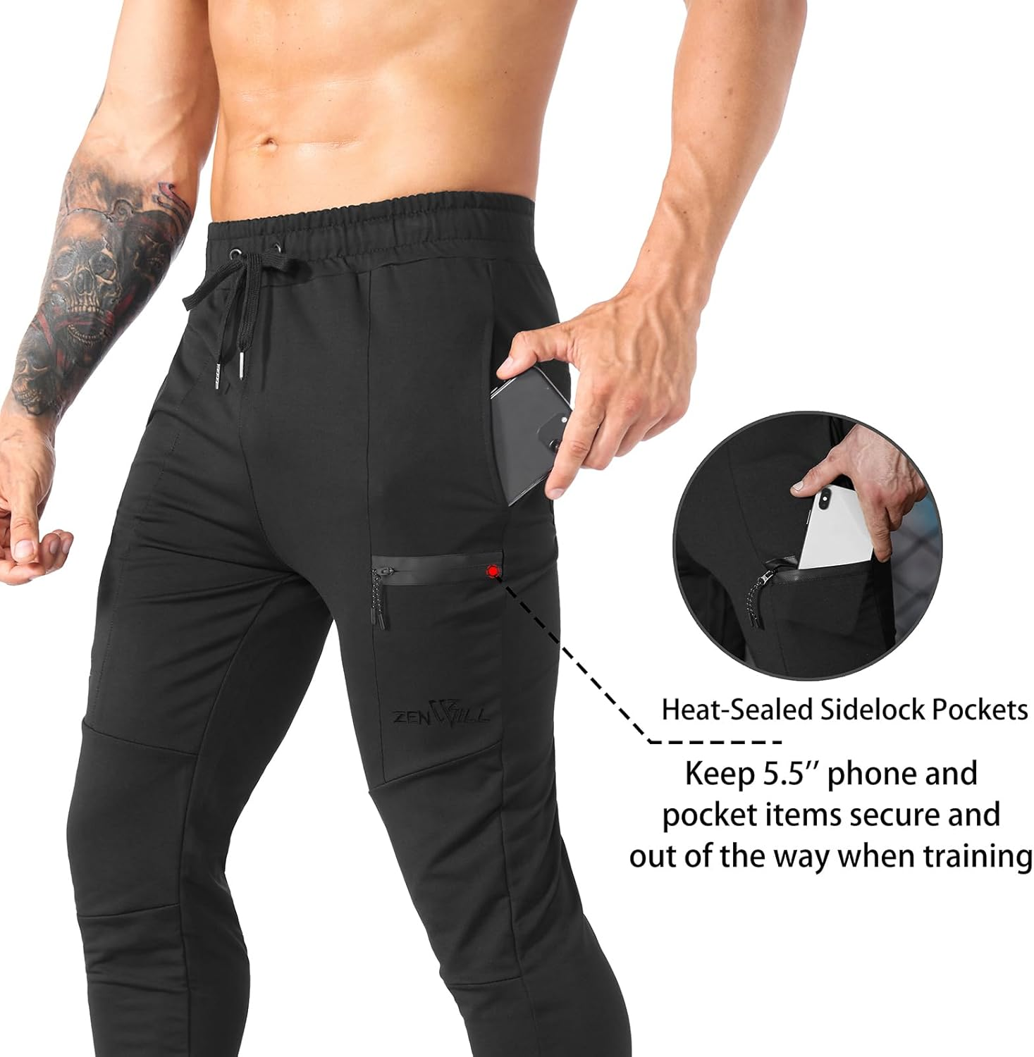 ZENWILL Mens Zip Gym Joggers Track Pants,Men's Casual Workout Sweatpants with... - Picture 4 of 16